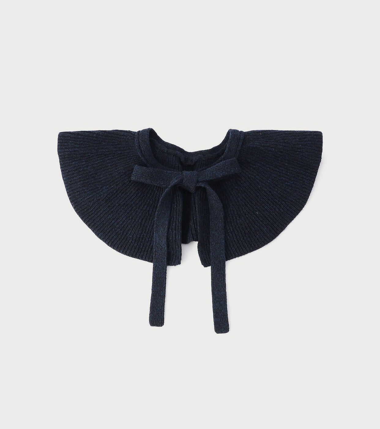 Unfil WOOLEN COTTON & EX.FINE LAMBS WOOL RIBBED-KNIT FRILL COLLAR, Black Navy