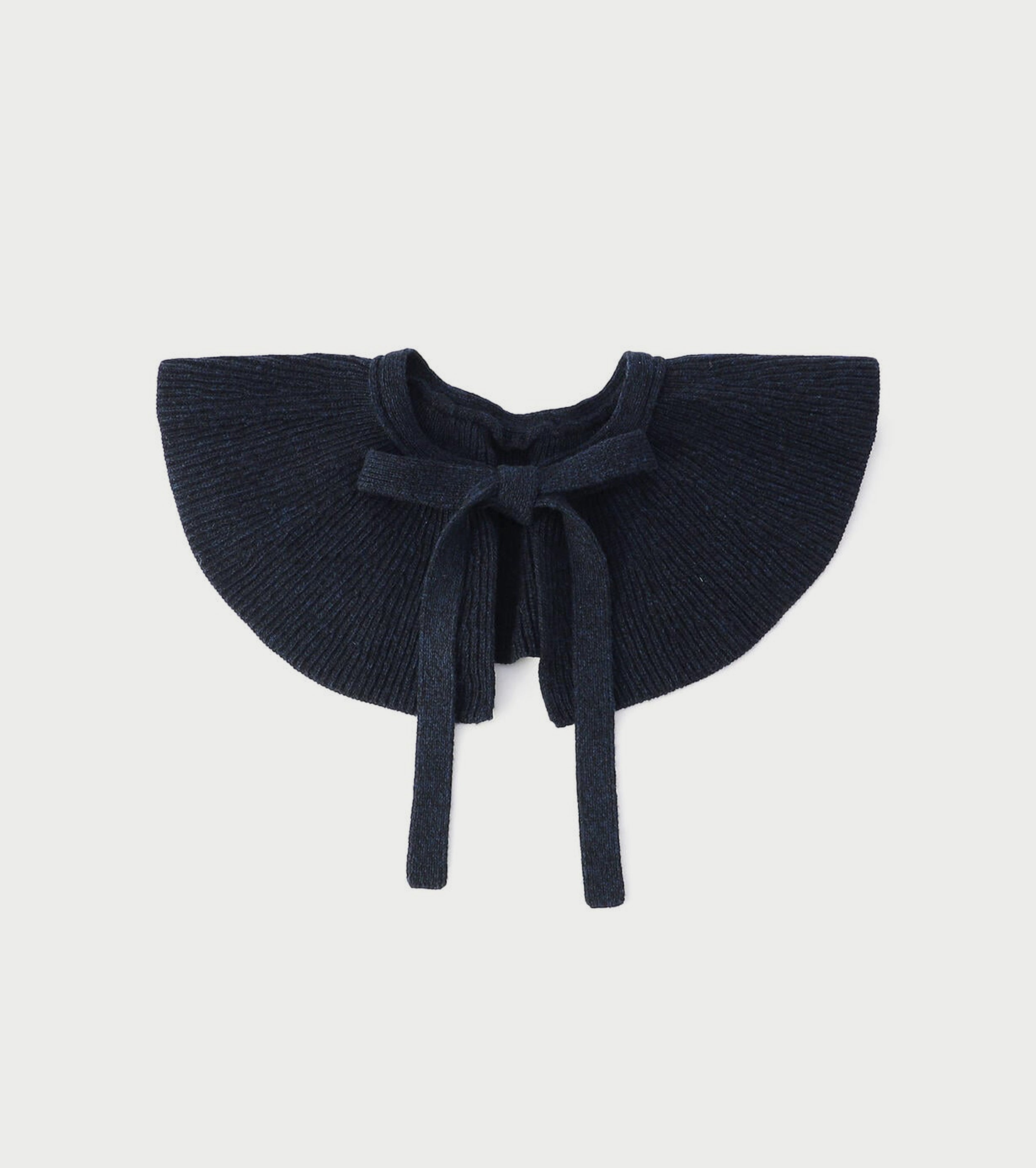 Unfil WOOLEN COTTON & EX.FINE LAMBS WOOL RIBBED-KNIT FRILL COLLAR, Black Navy