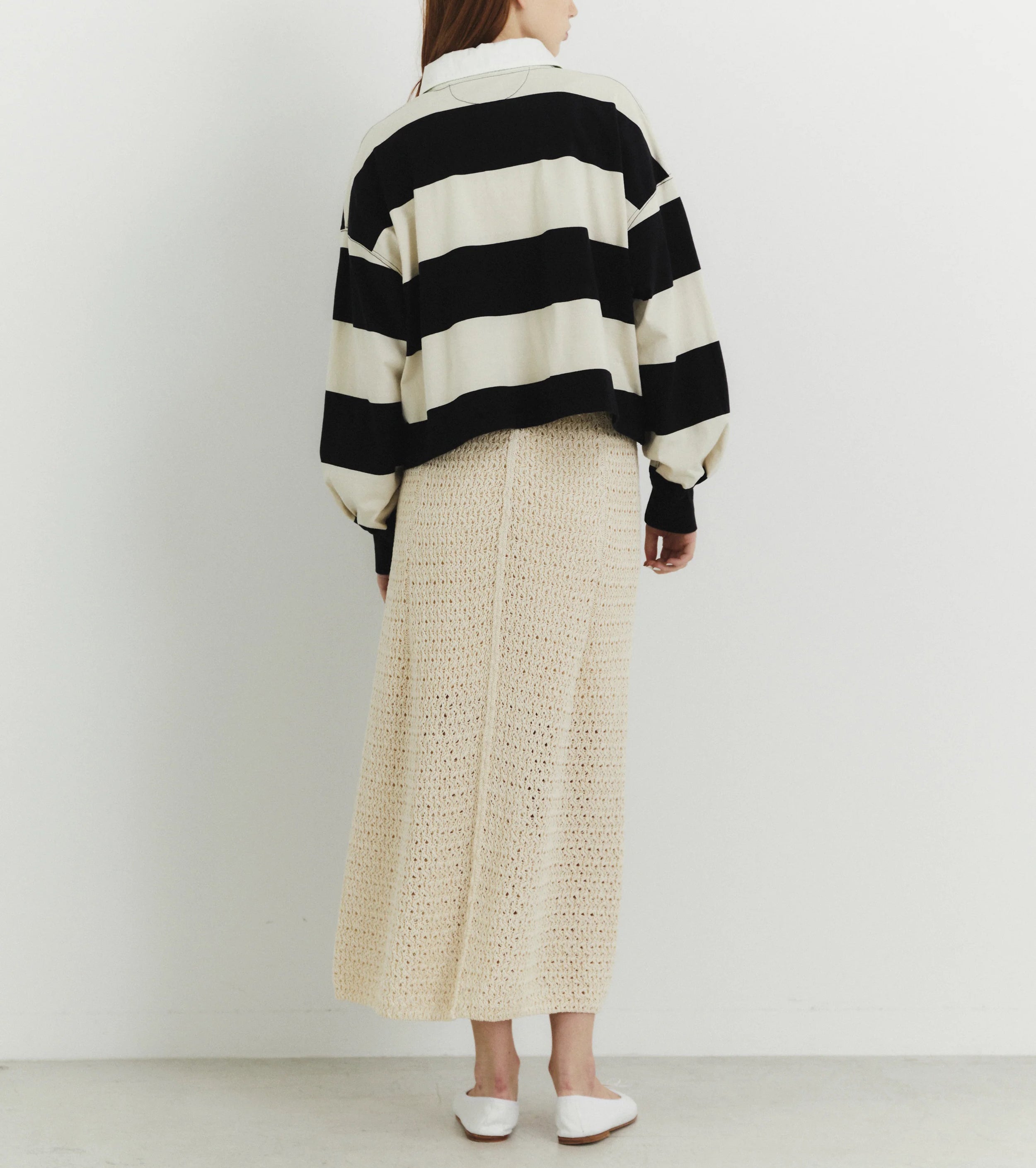 Unfil double honeycomb mesh knit skirt, Ecru