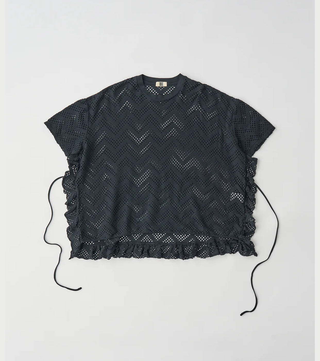 Unfil パターン メッシュ コットン ジャージー ラッフルド ティー, Washed Black