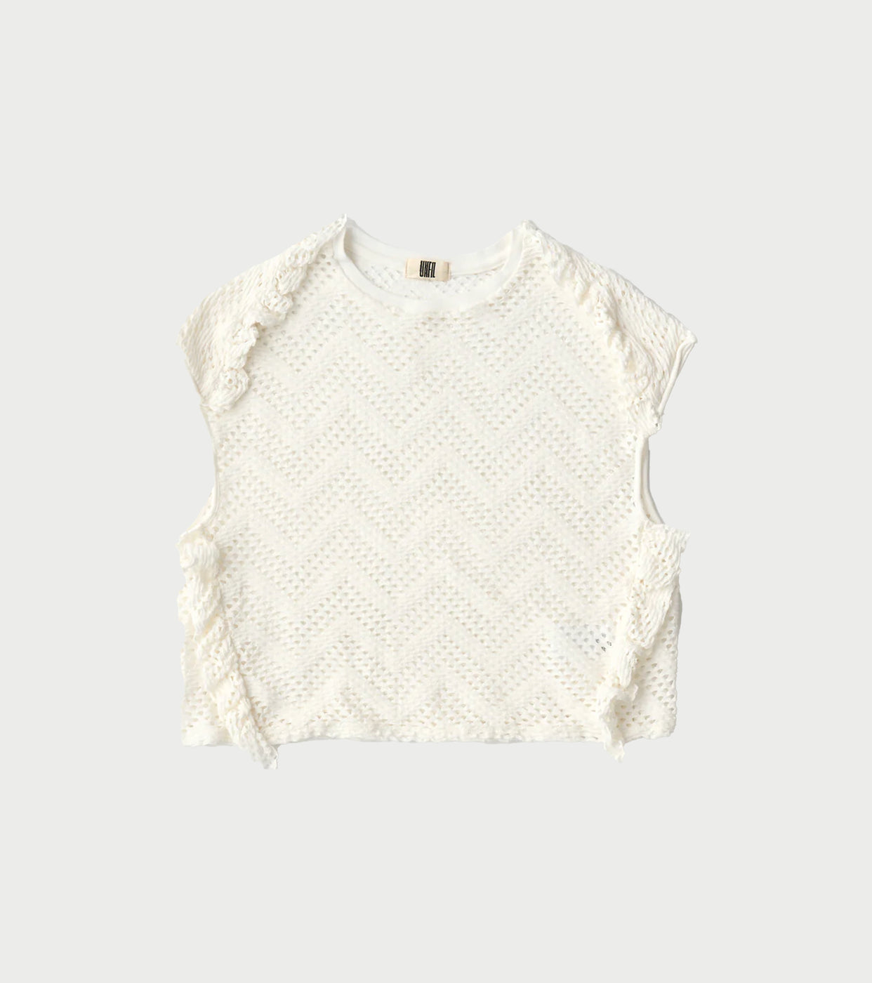 Unfil パターン メッシュ コットン ジャージー ラッフルド スリーブレス トップ, Off White