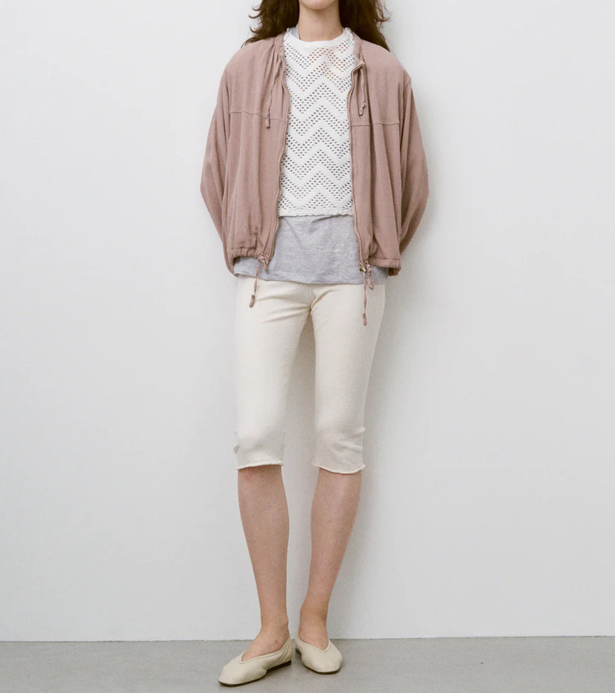 Unfil パターン メッシュ コットン ジャージー ラッフルド スリーブレス トップ, Off White