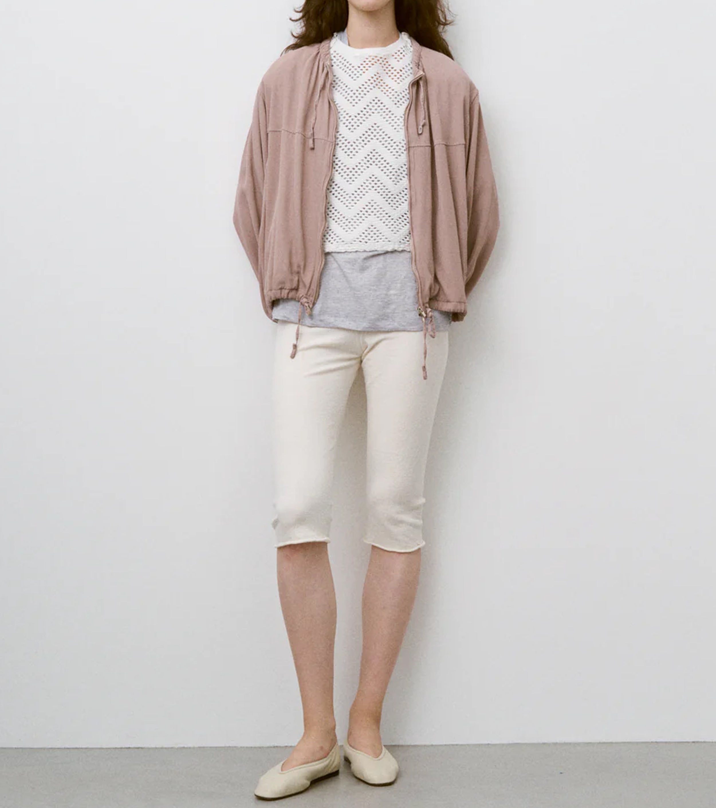 Unfil パターン メッシュ コットン ジャージー ラッフルド スリーブレス トップ, Off White
