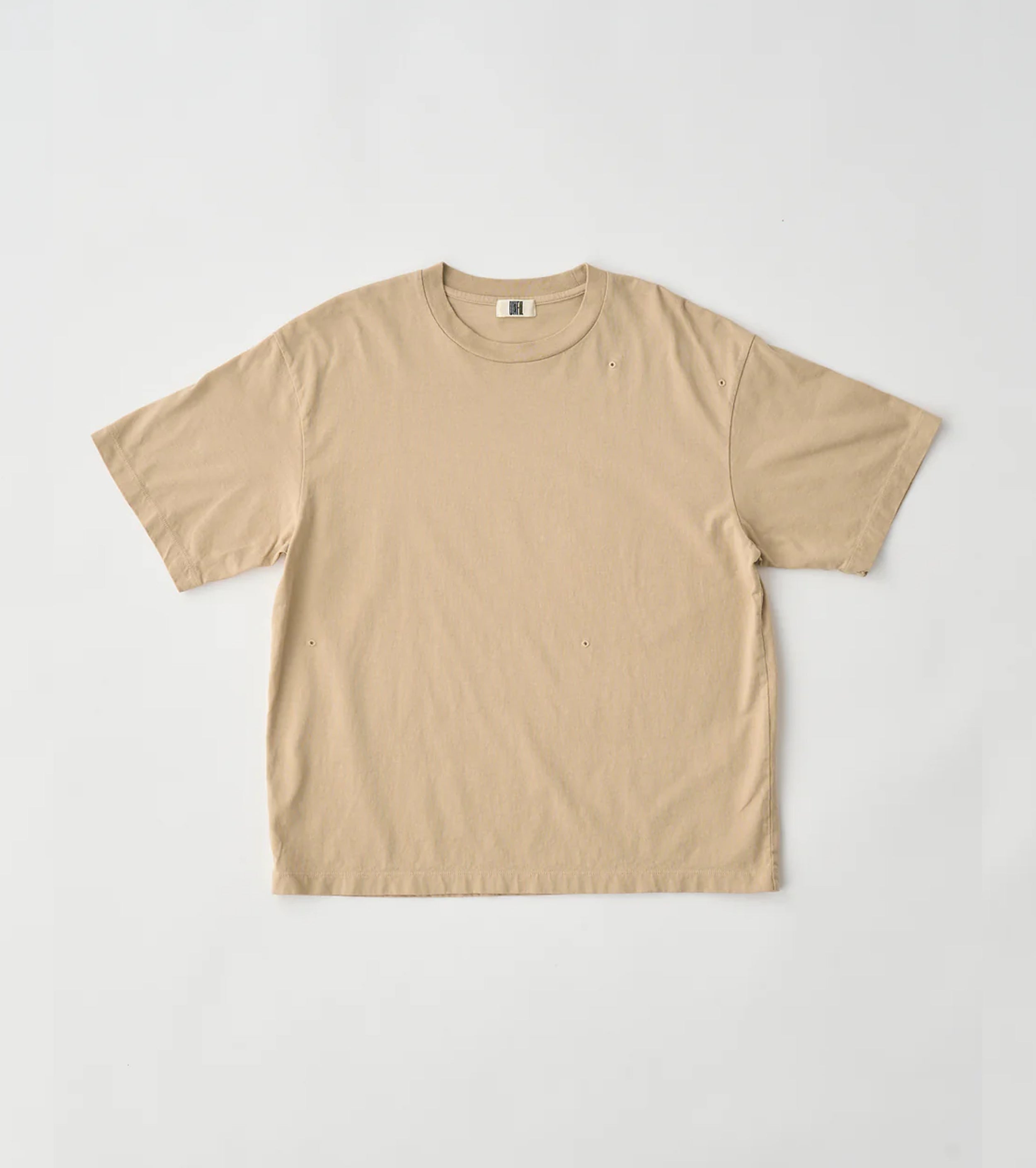 Unfil コットン オープンエンド ヤーン ガーメントダイイング リラックスフィット ティー, Tan Beige