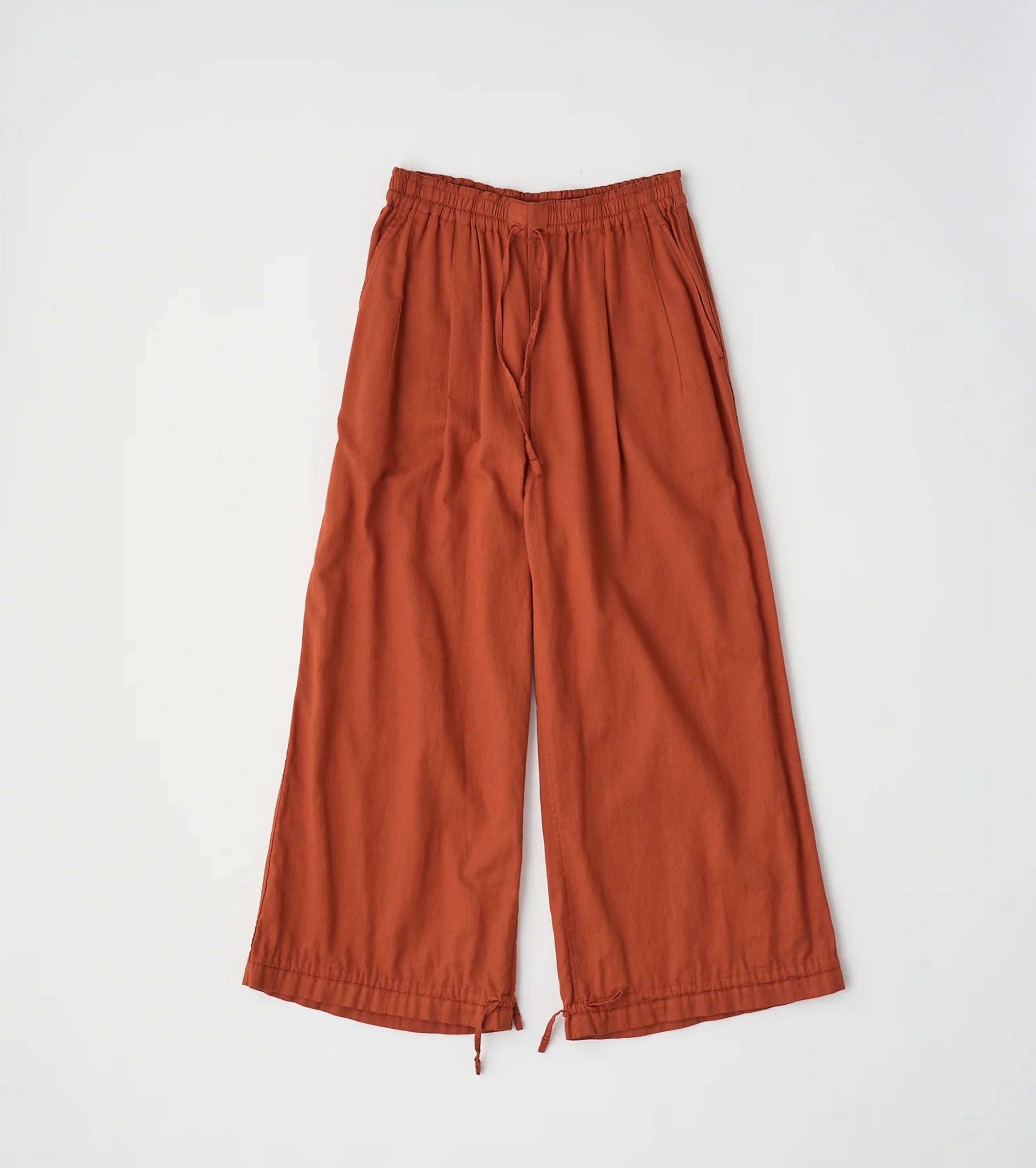 Unfil エジプシャン コットン パナマ ドローストリング ワイド レッグパンツ , Brick Red