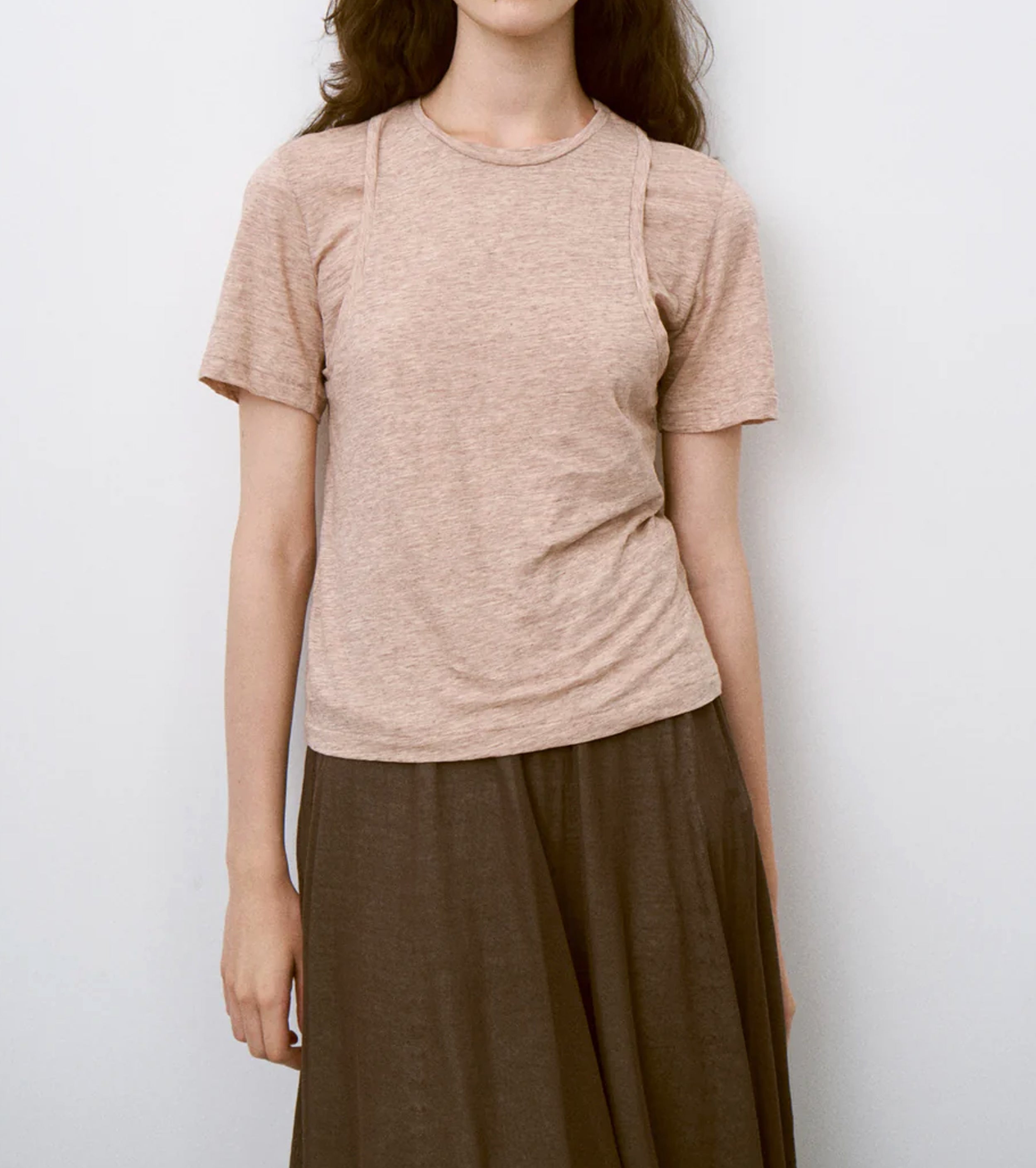 Unfil ファイン スラブ ヤーン レイヤード トップ , Light Camel