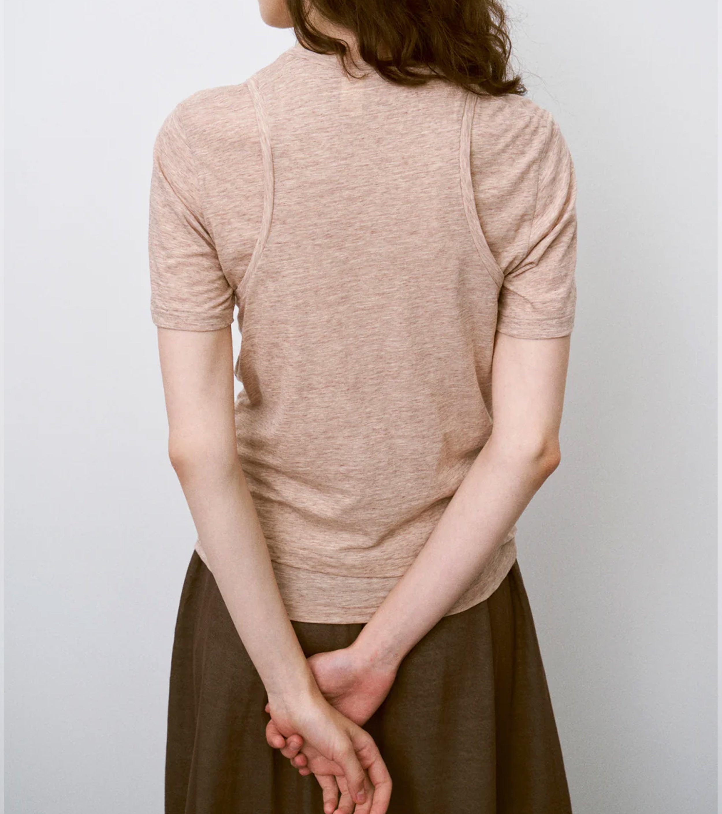 Unfil ファイン スラブ ヤーン レイヤード トップ , Light Camel