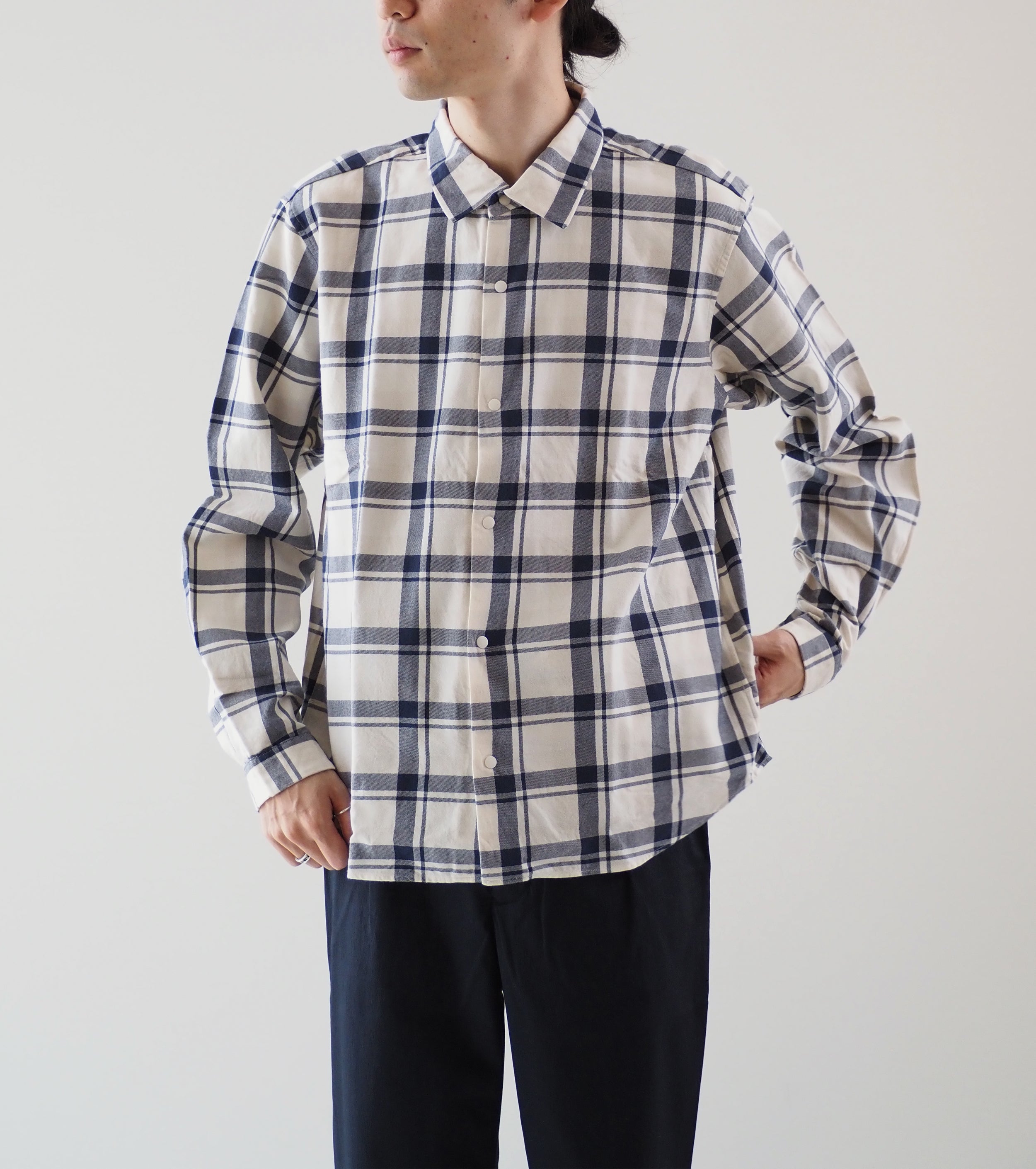 YAECA Comfort Shirt Relax, Kusaki Blue Ch