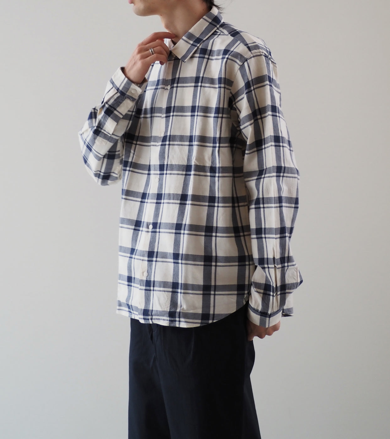 YAECA Comfort Shirt Relax, Kusaki Blue Ch