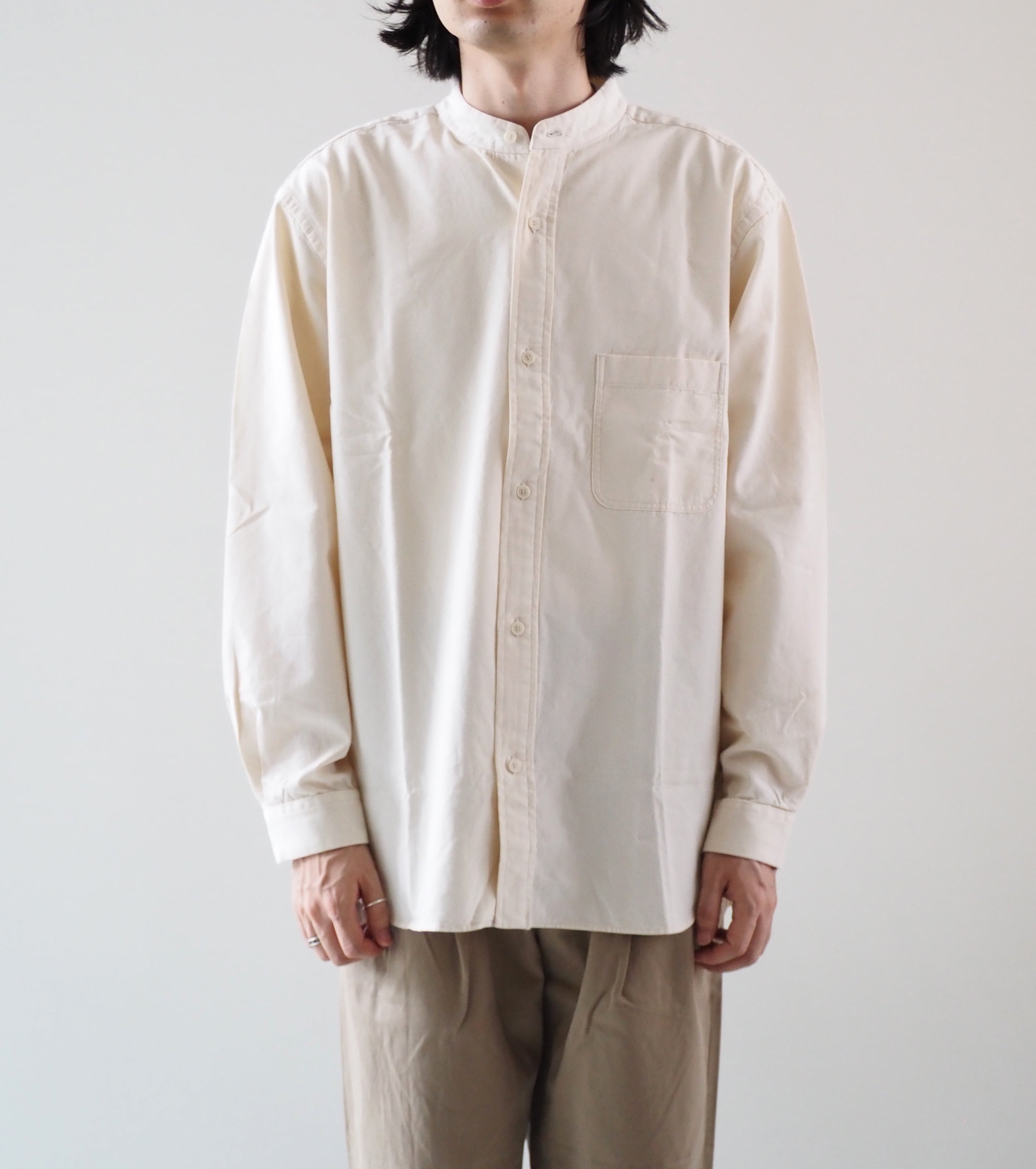 YAECA CANVAS DESIGN スタンドカラーシャツ , Natural