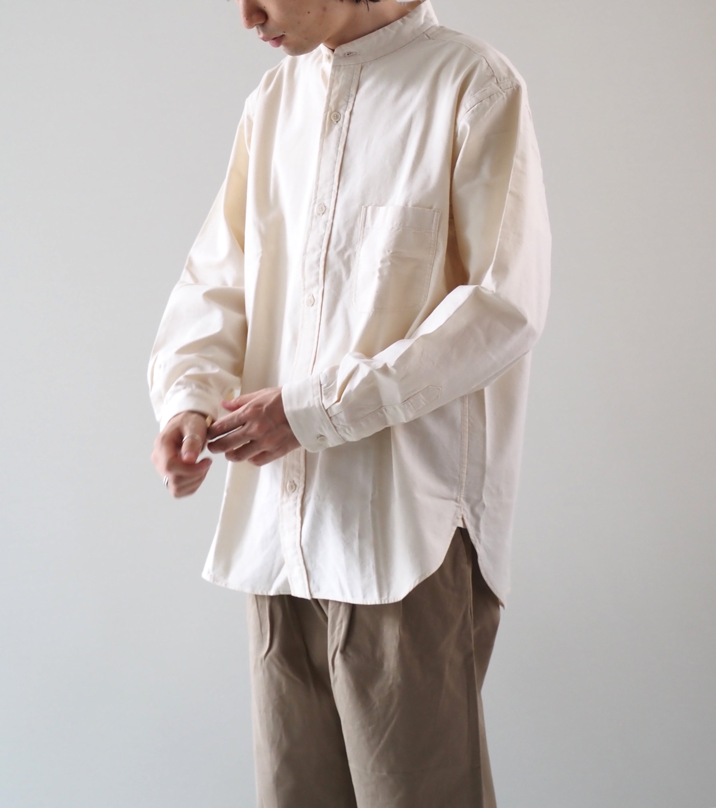 YAECA CANVAS DESIGN スタンドカラーシャツ , Natural