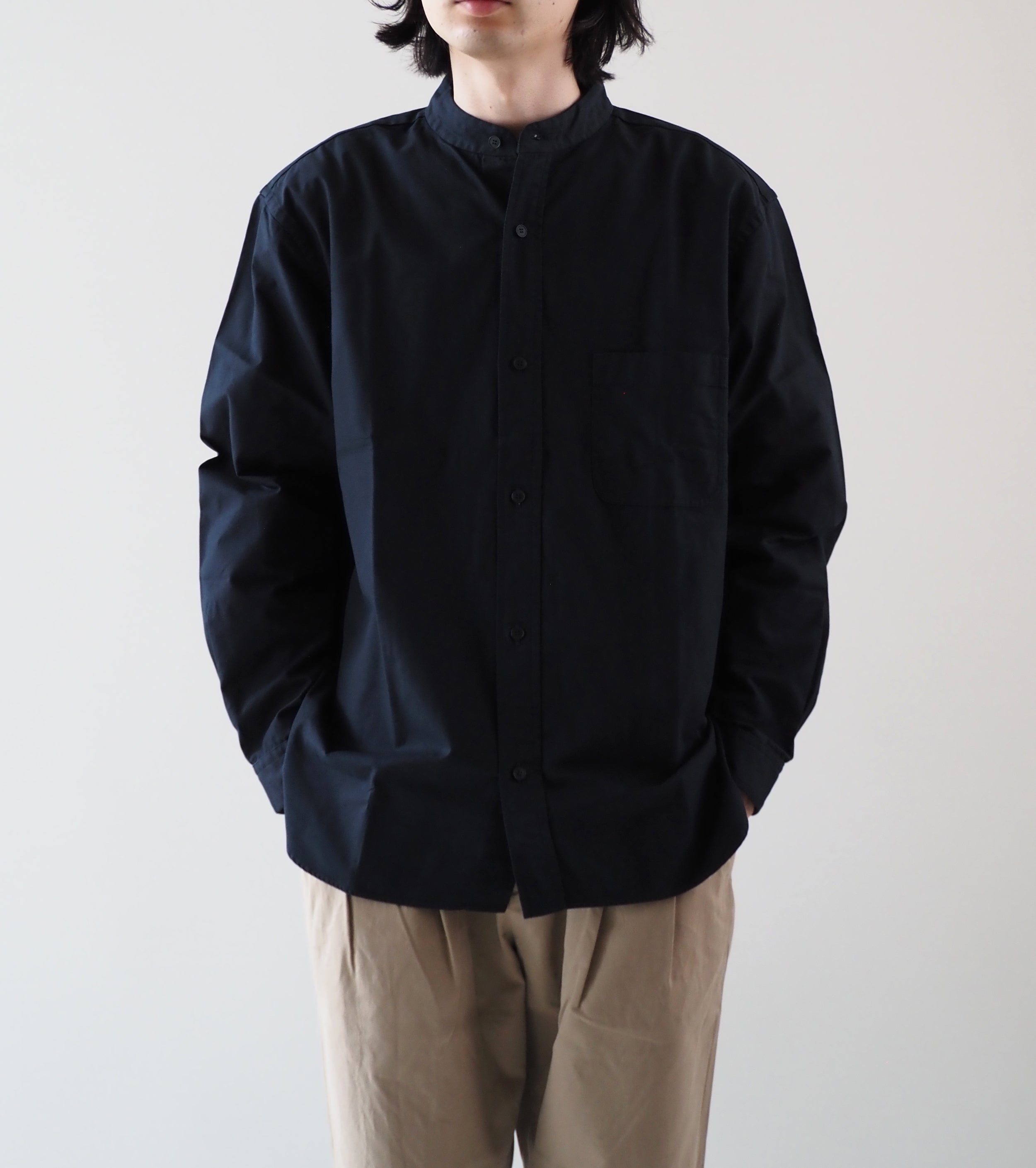 YAECA  CANVAS DESIGN Stand Collar Shirt , Dark Navy