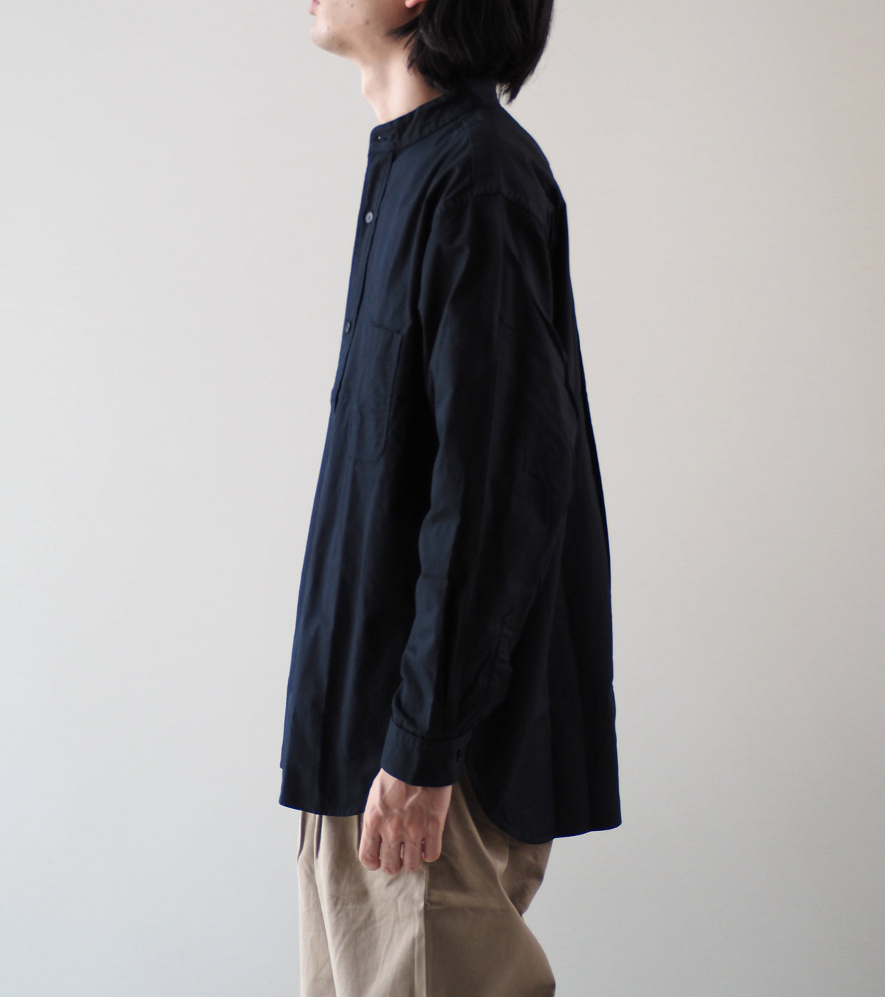 YAECA  CANVAS DESIGN Stand Collar Shirt , Dark Navy