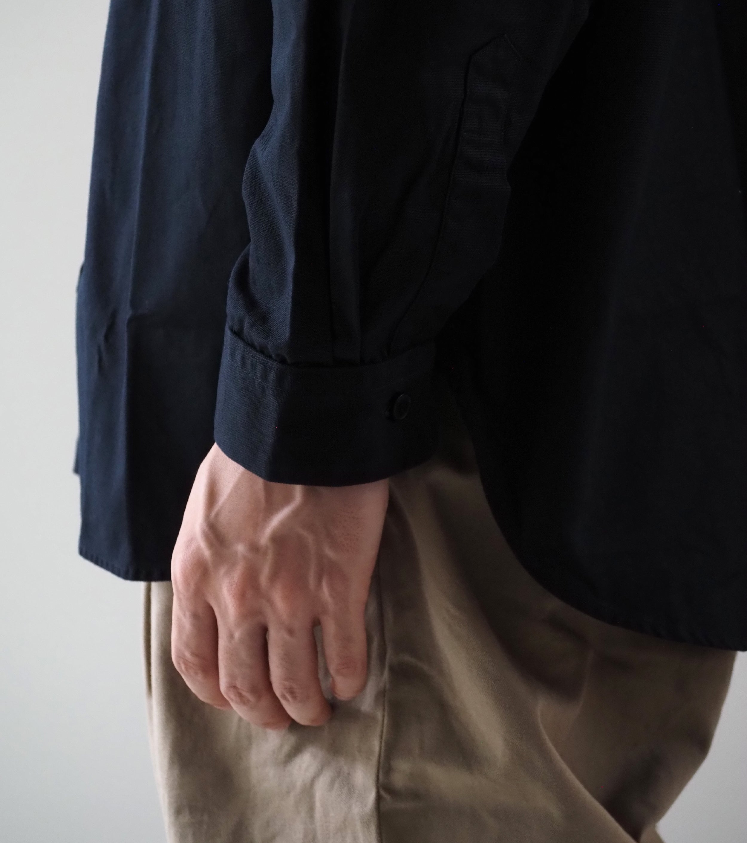 YAECA  CANVAS DESIGN Stand Collar Shirt , Dark Navy