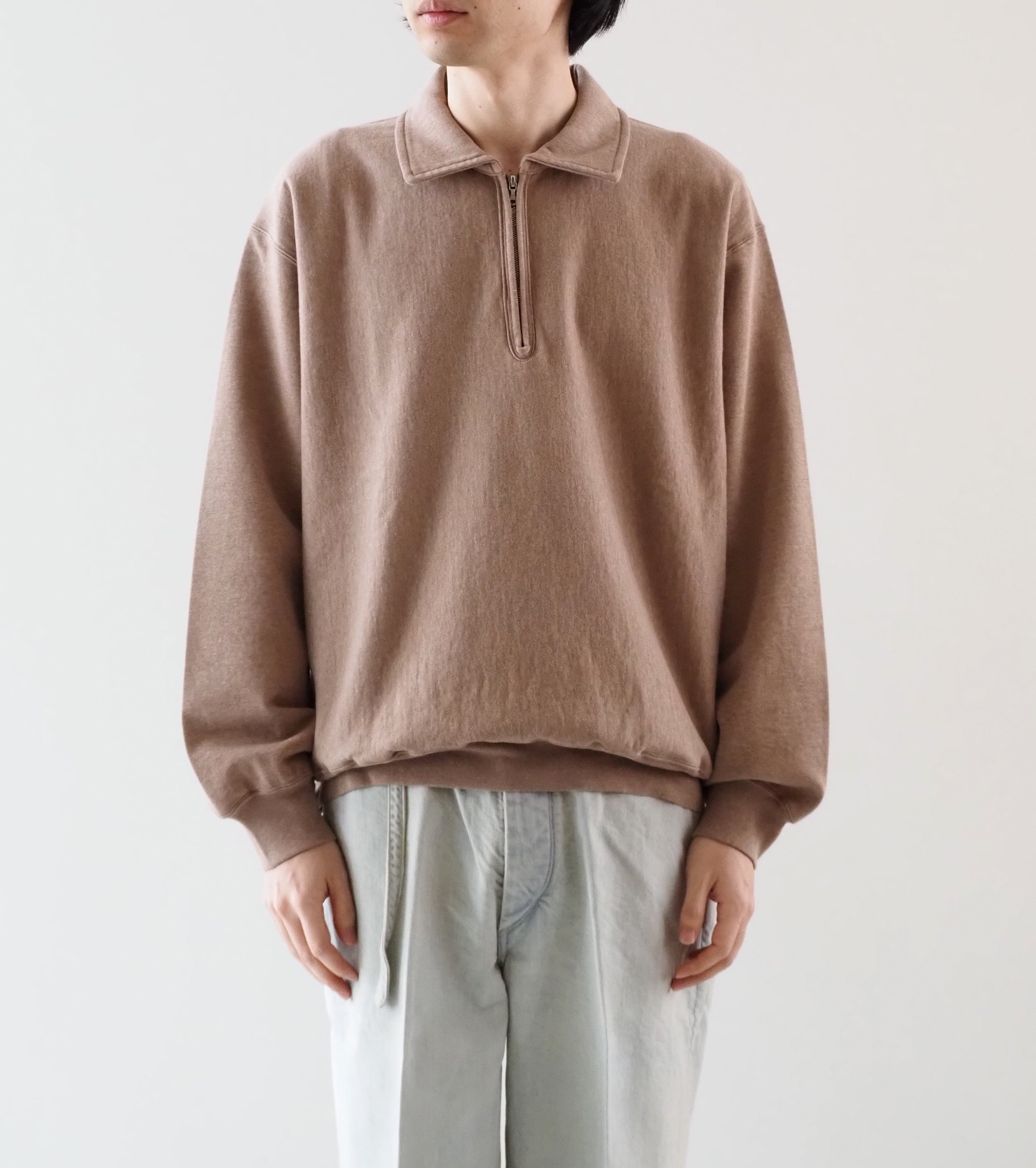 blurhmsROOTSTOCK シン スウェット ハーフジップ プルオーバー , Heather Beige