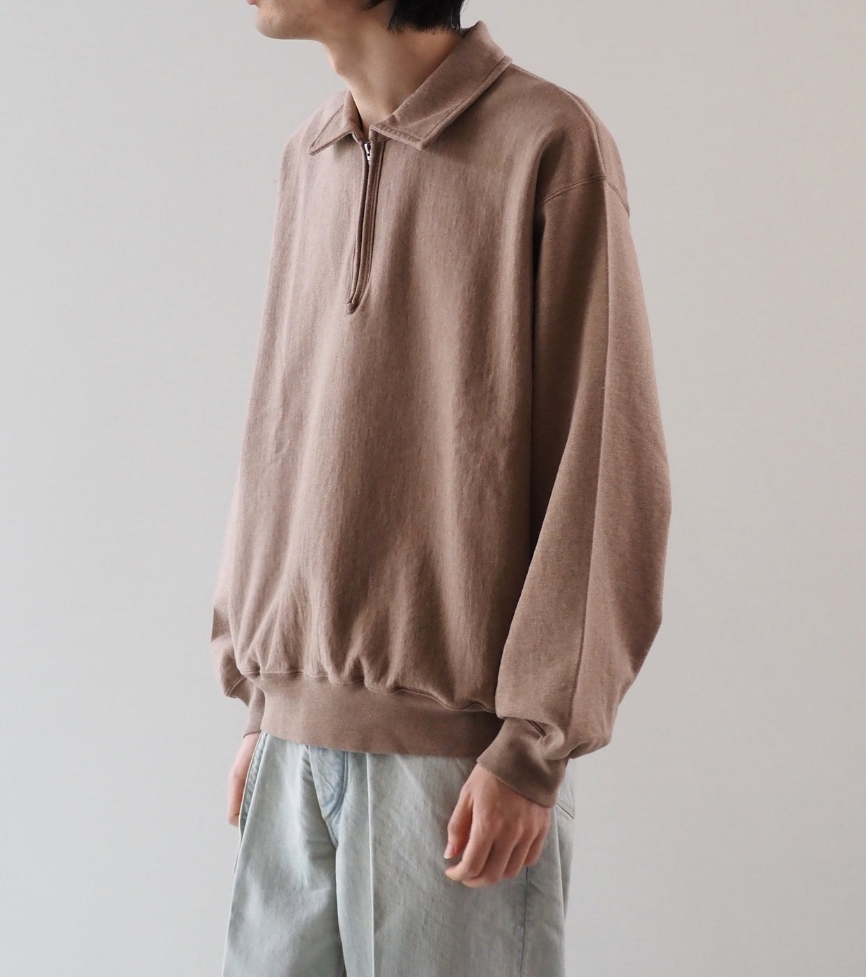 blurhmsROOTSTOCK シン スウェット ハーフジップ プルオーバー , Heather Beige