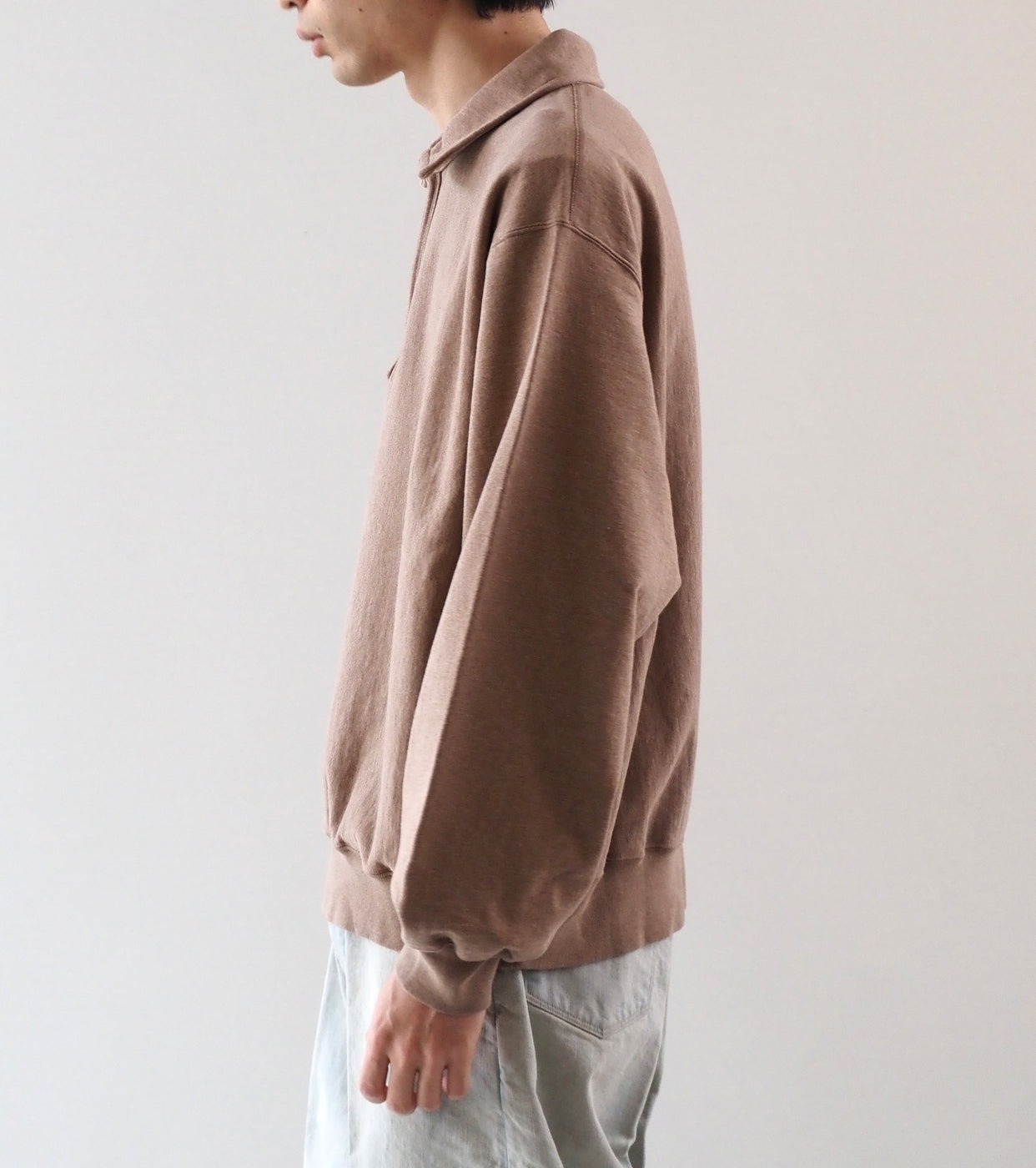 blurhmsROOTSTOCK シン スウェット ハーフジップ プルオーバー , Heather Beige