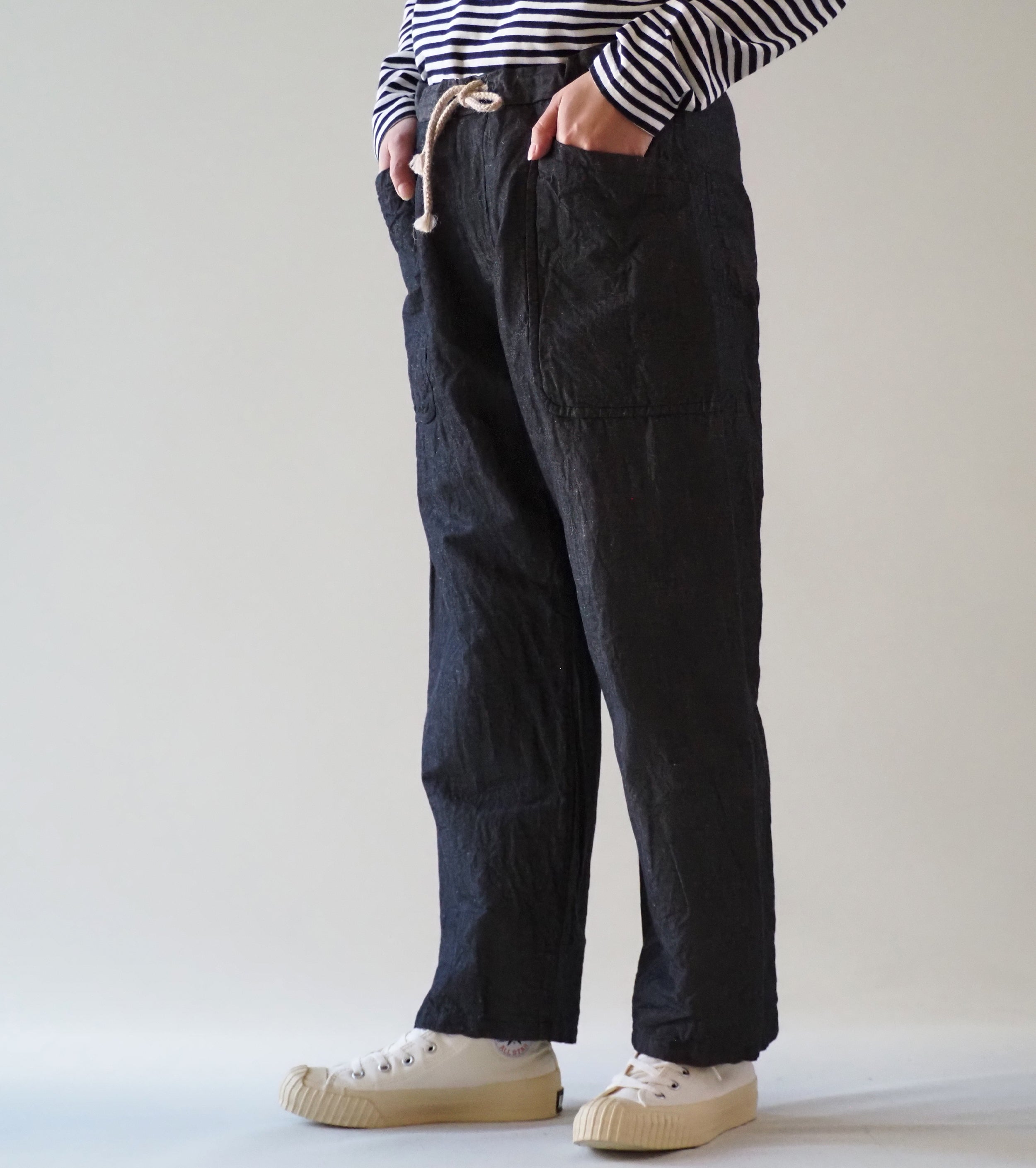 YAECA CANVAS DESIGN ドローコード パンツ , Black