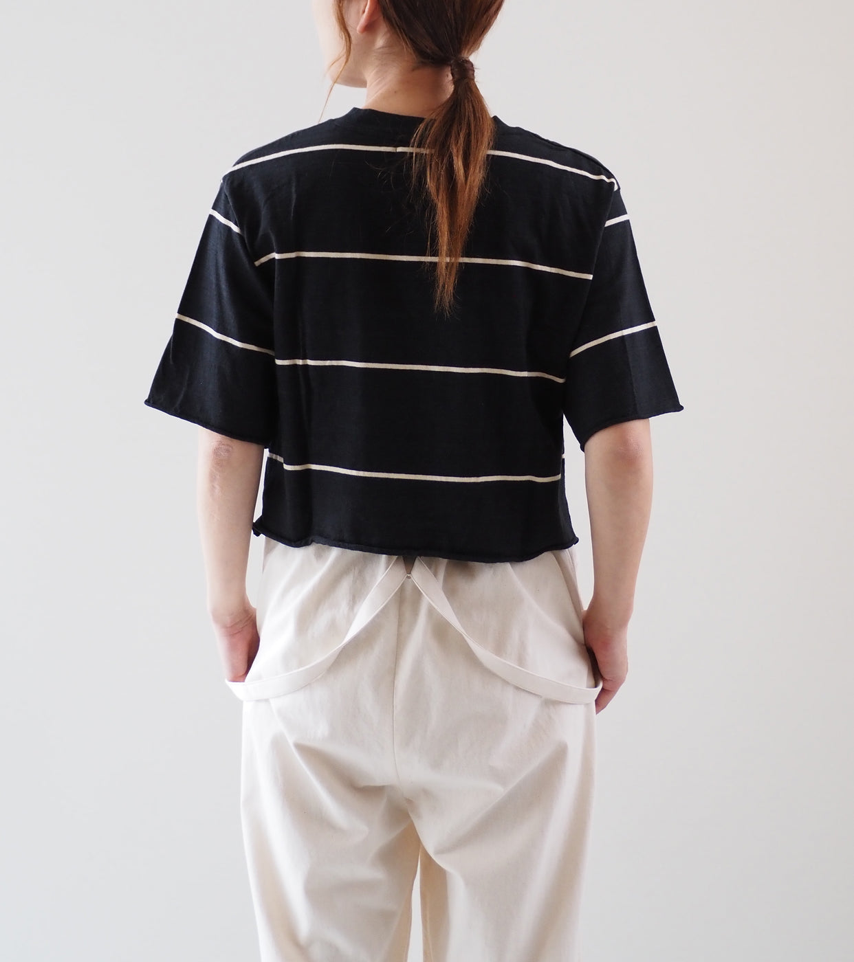 Blurhms C/NAPP Border Cut off Short Pocket Tee , Black Body × Ivory Line