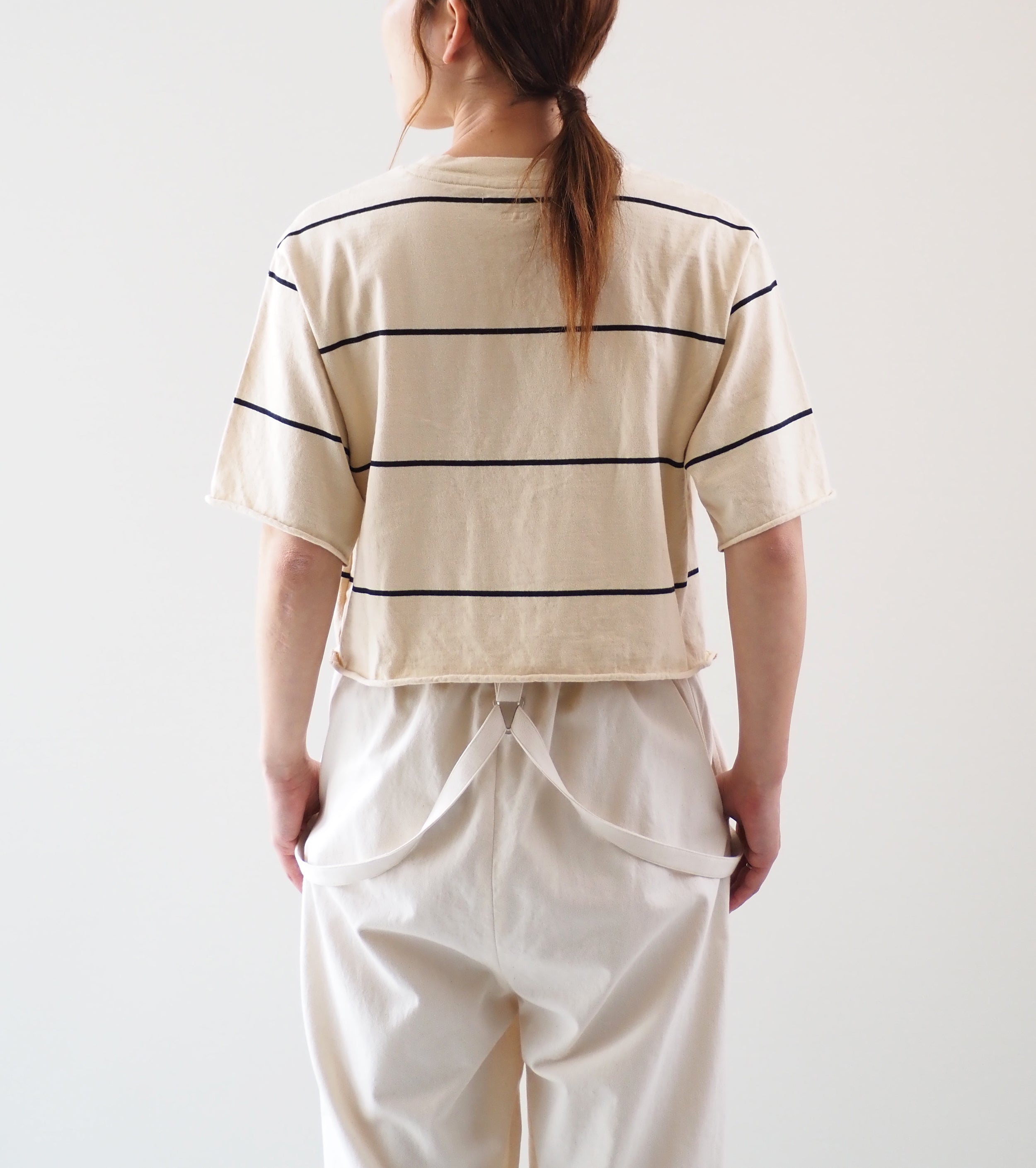 Blurhms C/NAPP Border Cut off Short Pocket Tee , Ivory BODY × Black Line