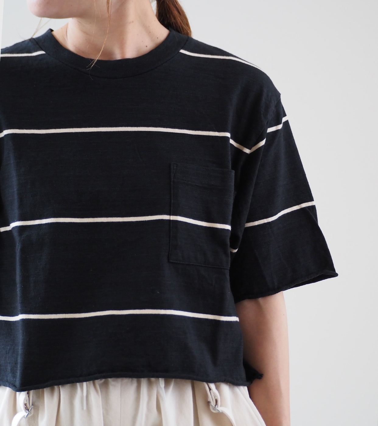 Blurhms C/NAPP Border Cut off Short Pocket Tee , Black Body × Ivory Line