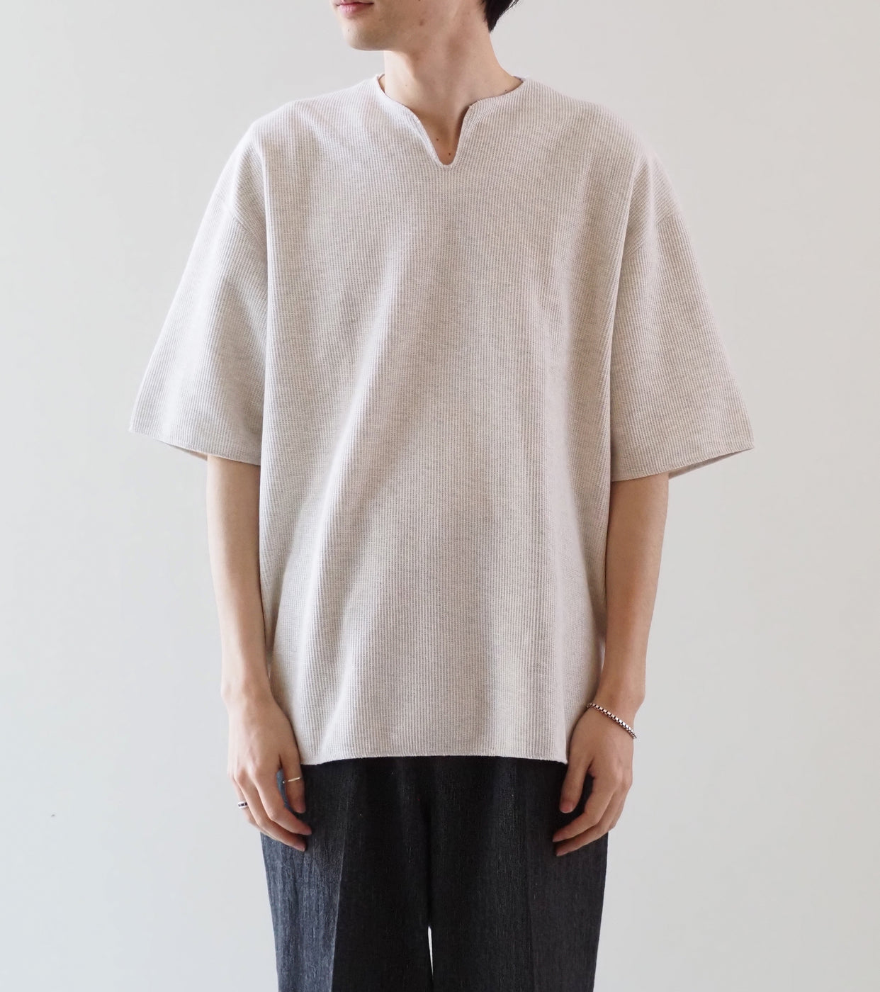 Blurhms Root Stock ラフ＆スムース サーマル  オーバーネック, Heather Oatmeal