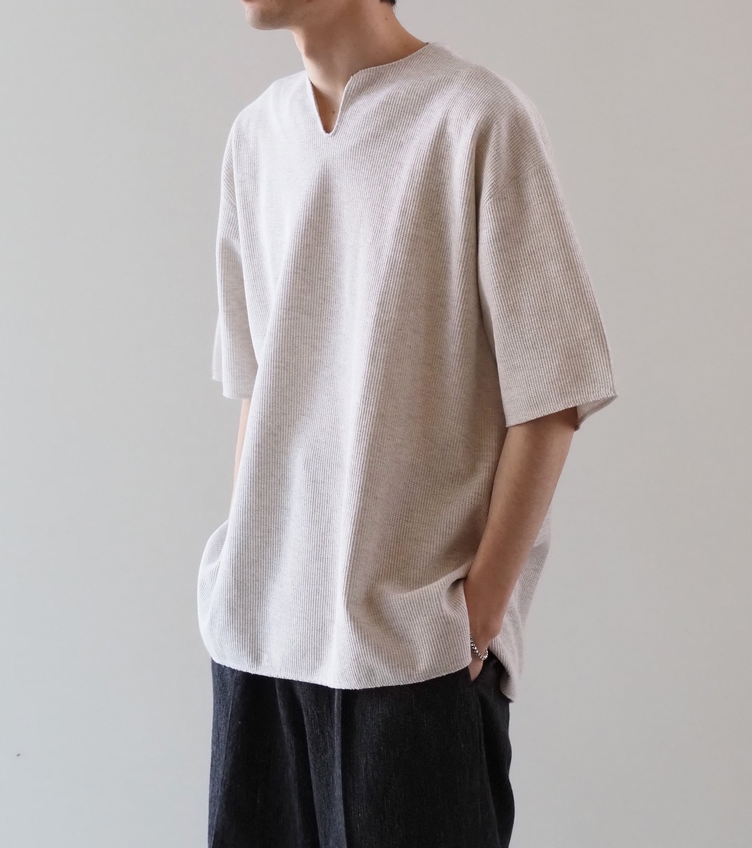 Blurhms Root Stock ラフ＆スムース サーマル  オーバーネック, Heather Oatmeal