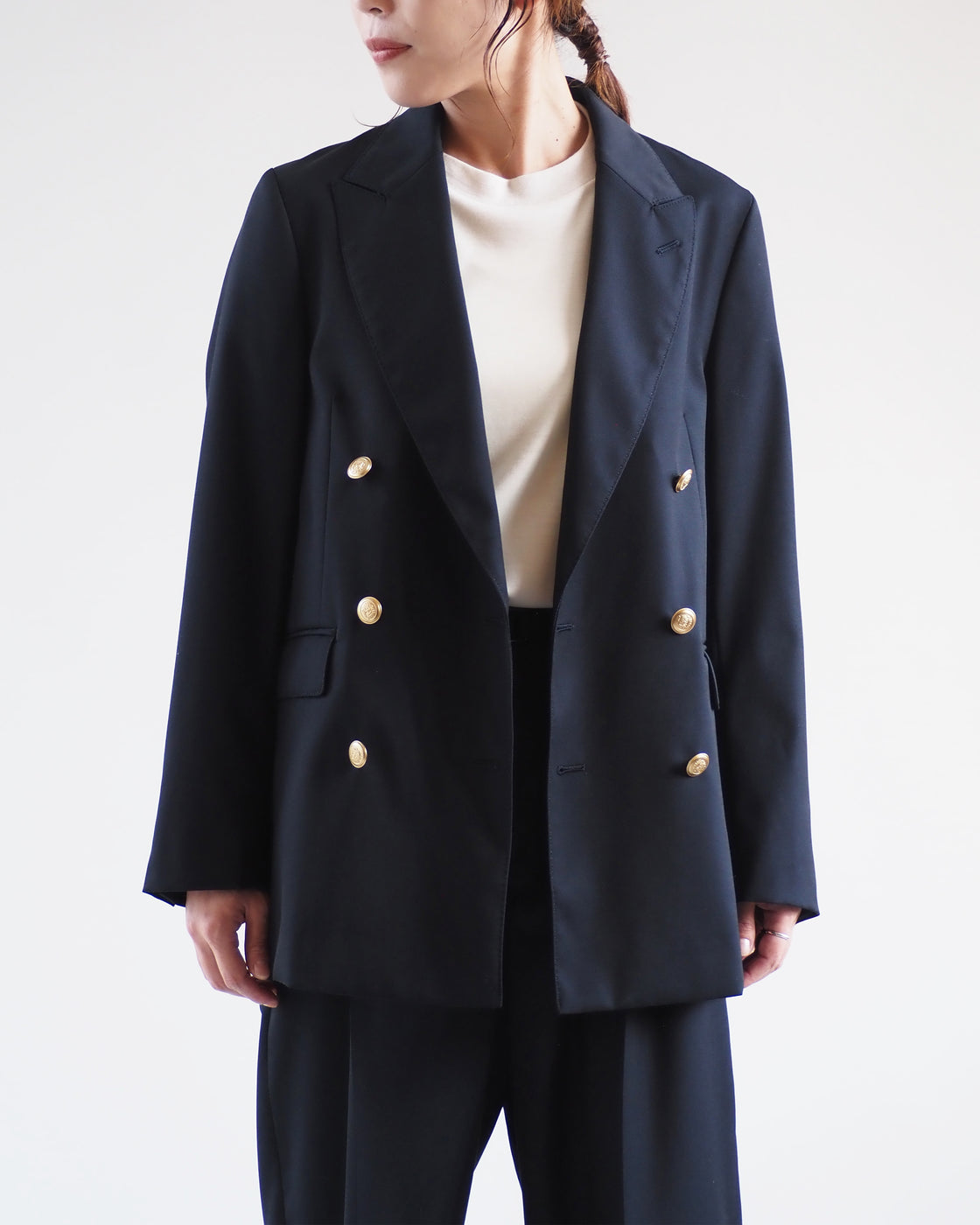 Wool Gabardine Blazer, Black Navy