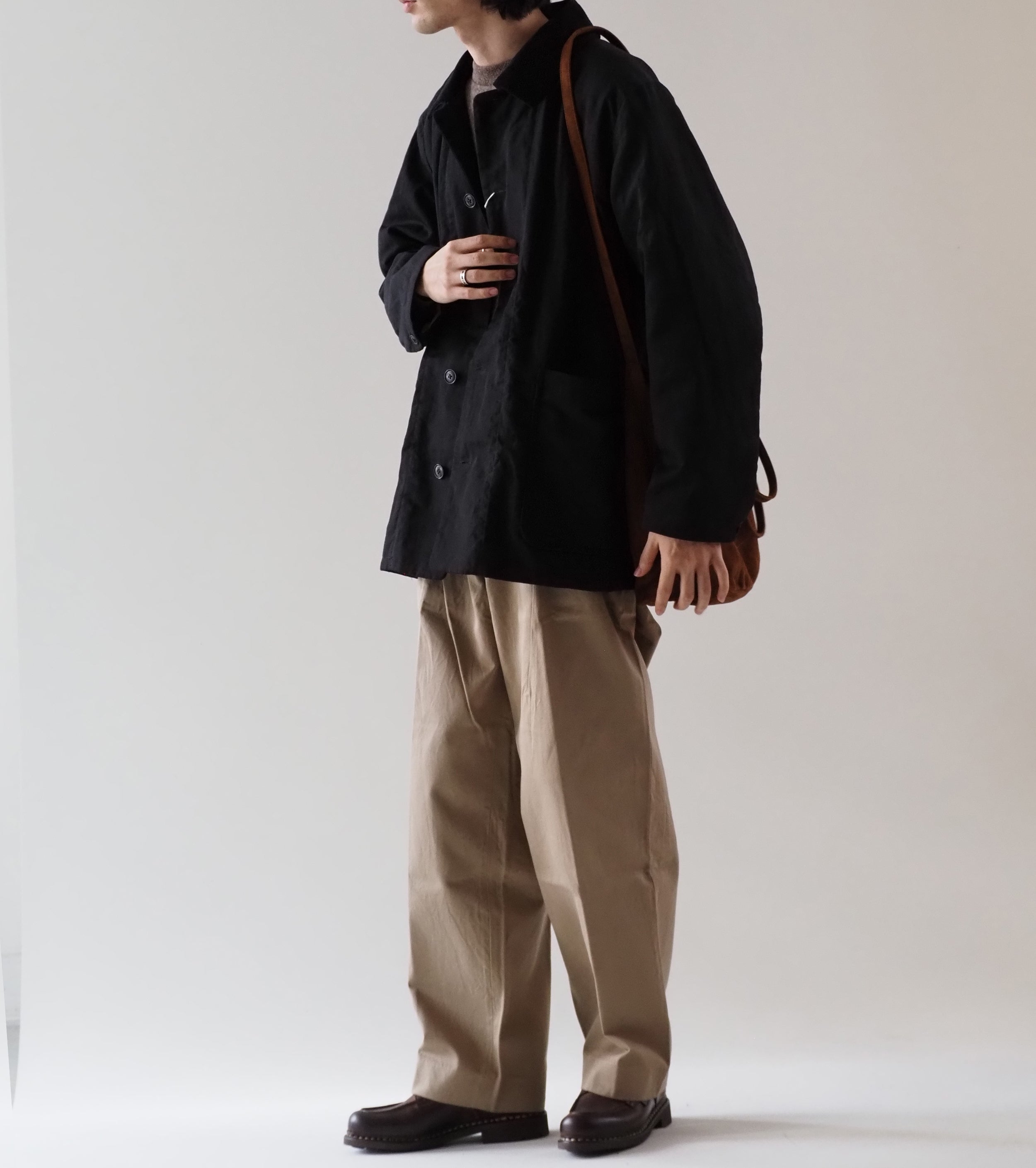 YAECA CANVAS DESIGN ショート オーバー コート オイルド , Black