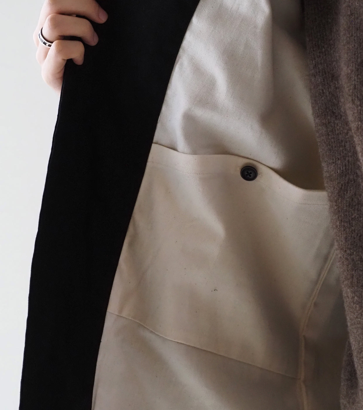 YAECA CANVAS DESIGN ショート オーバー コート オイルド , Black