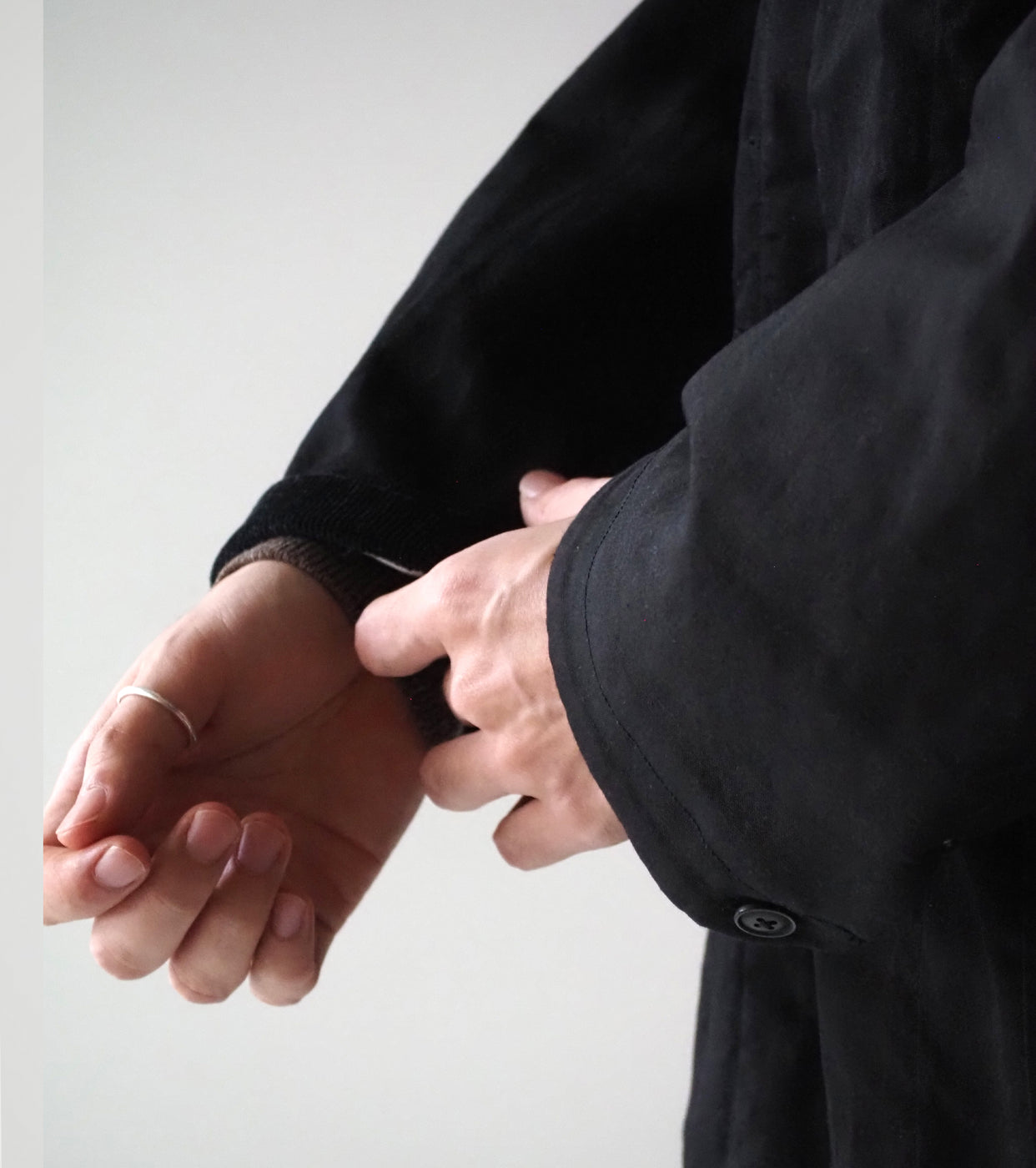 YAECA CANVAS DESIGN ショート オーバー コート オイルド , Black