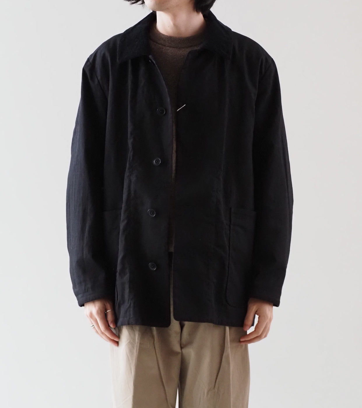 YAECA CANVAS DESIGN ショート オーバー コート オイルド , Black