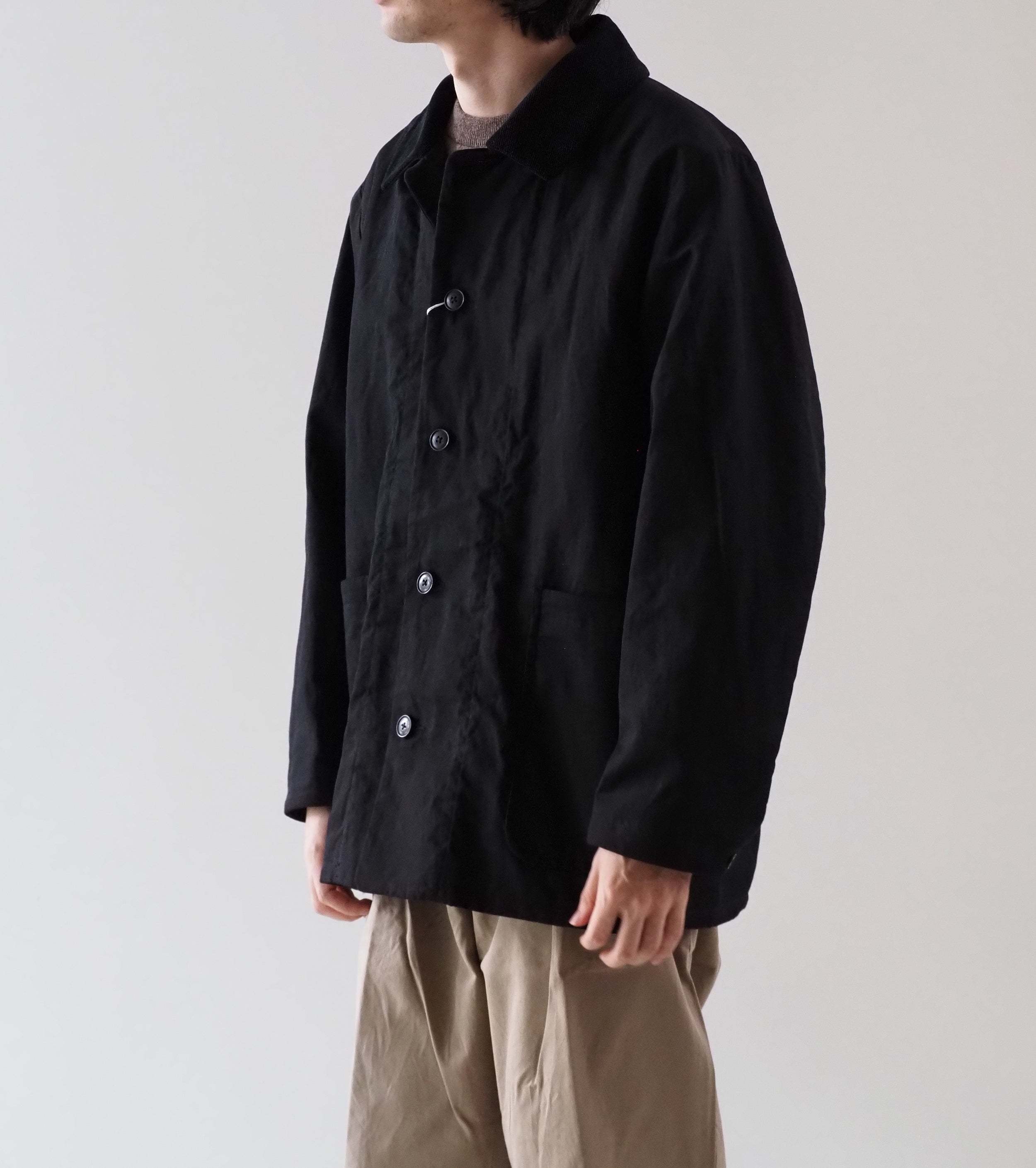 YAECA CANVAS DESIGN ショート オーバー コート オイルド , Black