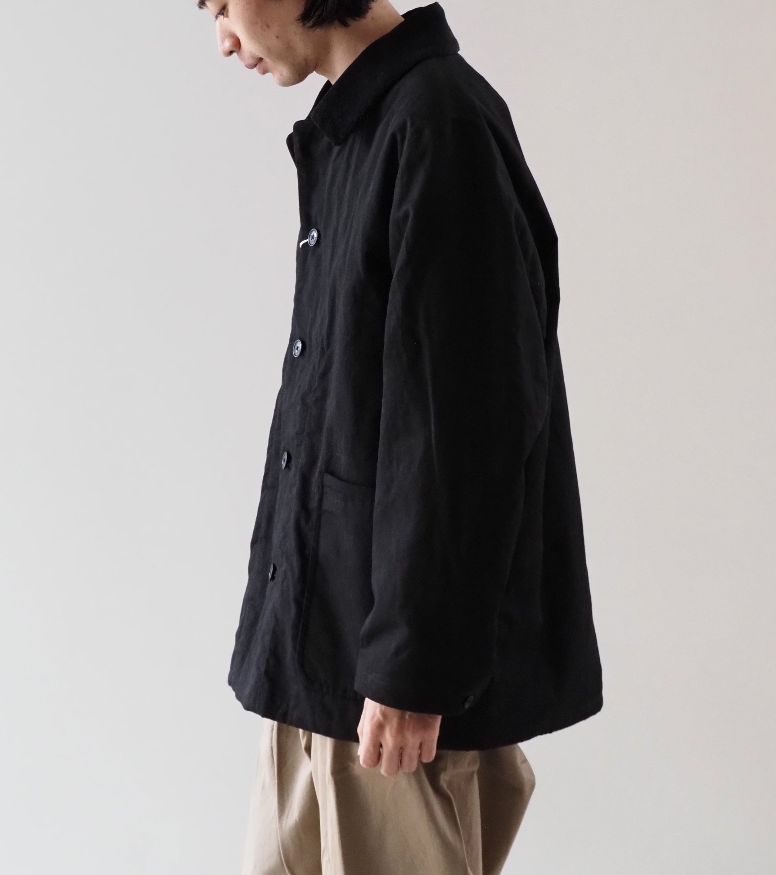 YAECA CANVAS DESIGN ショート オーバー コート オイルド , Black