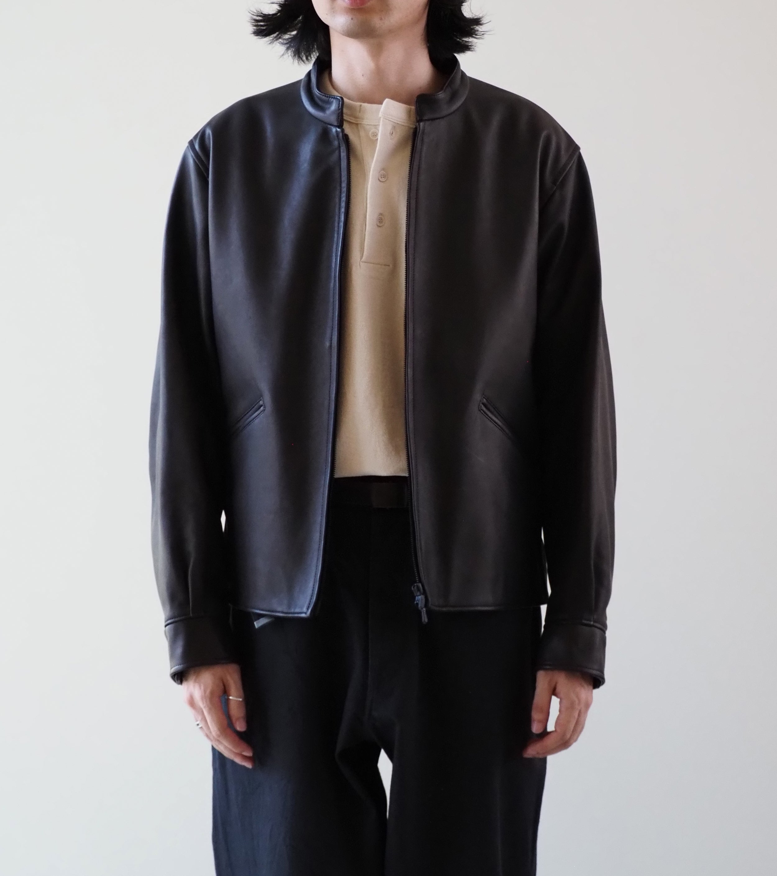 blurhms ラムレザー ジップ ショート ジャケット, Black