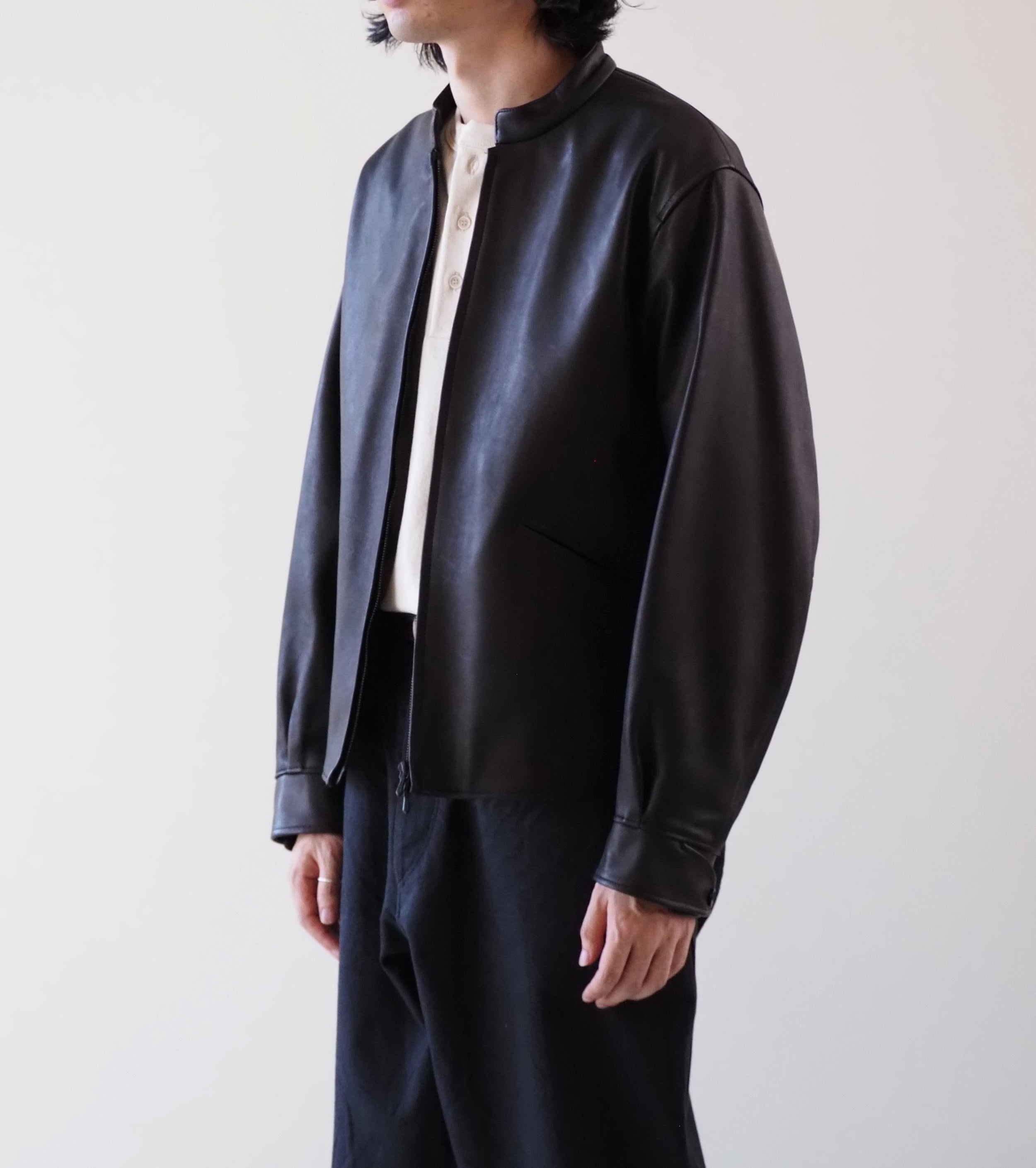 blurhms ラムレザー ジップ ショート ジャケット, Black