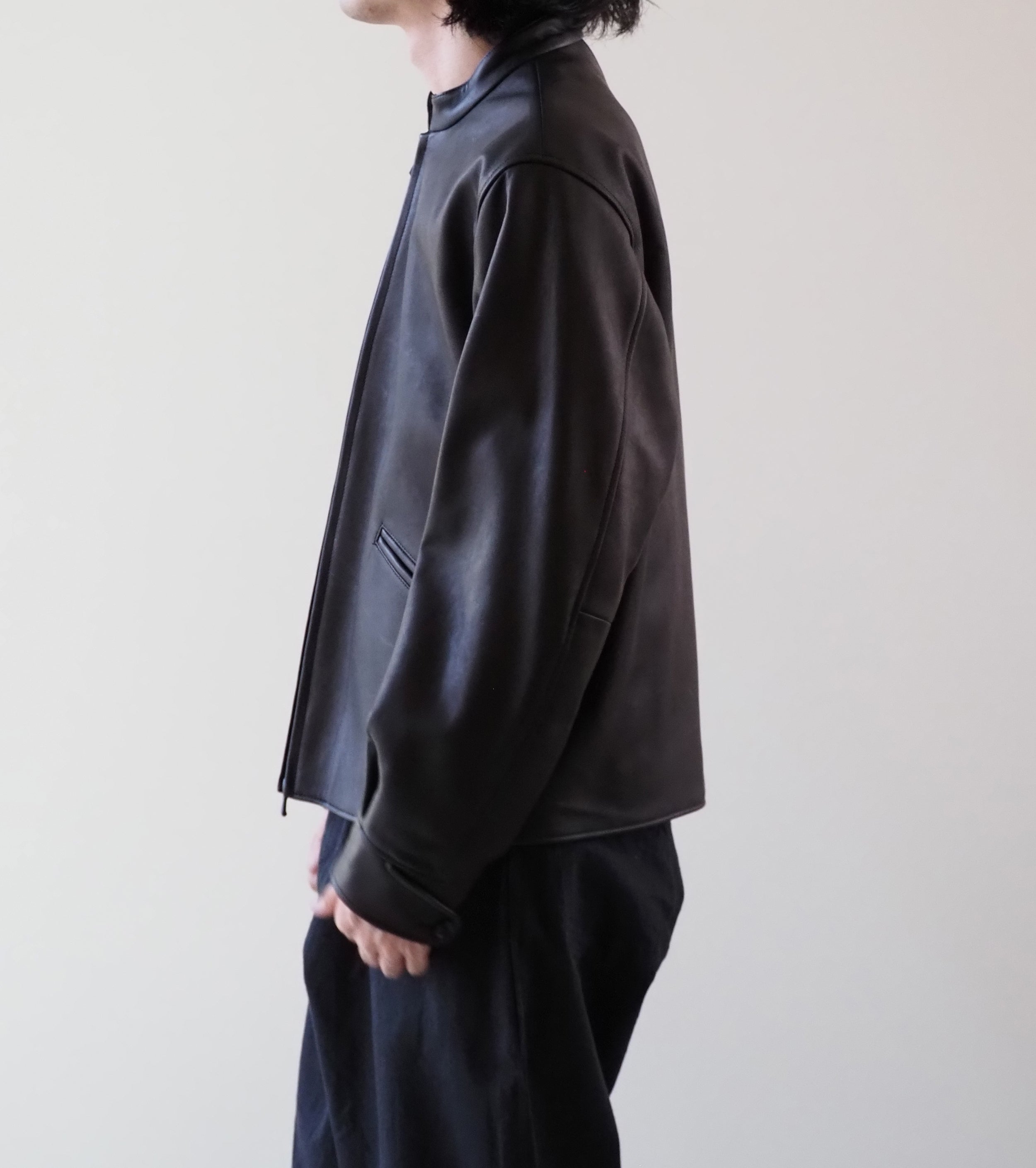 blurhms ラムレザー ジップ ショート ジャケット, Black