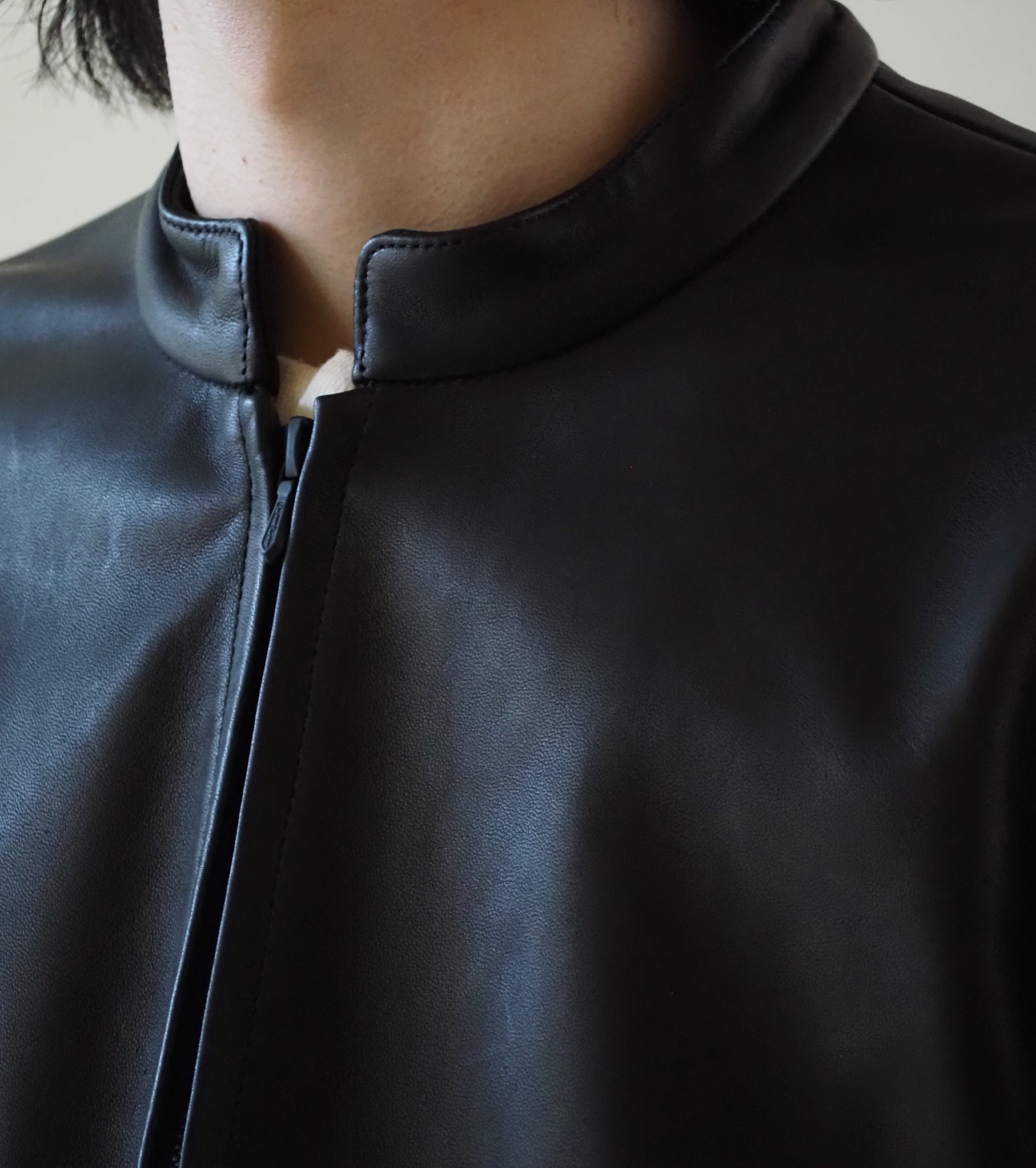 blurhms ラムレザー ジップ ショート ジャケット, Black