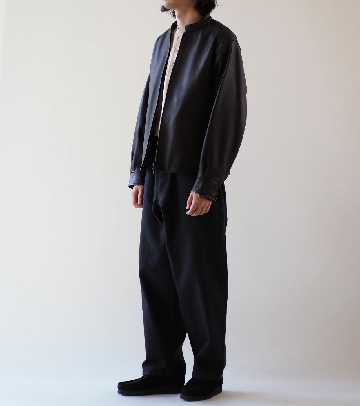 blurhms ラムレザー ジップ ショート ジャケット, Black