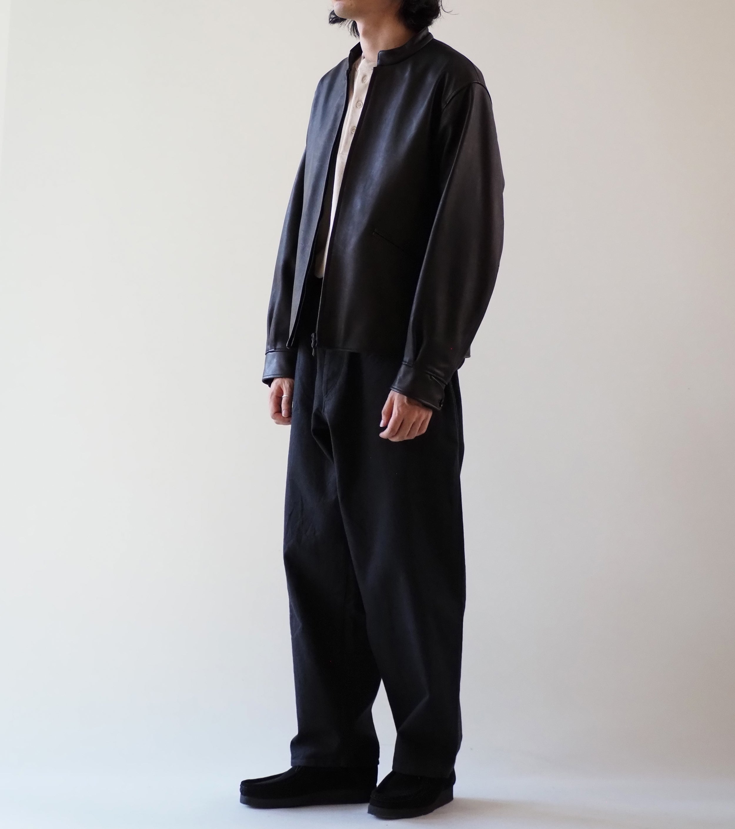 blurhms ラムレザー ジップ ショート ジャケット, Black