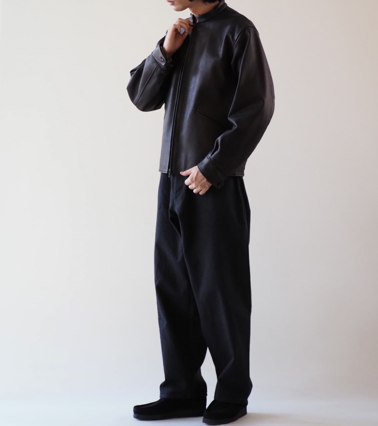 blurhms ラムレザー ジップ ショート ジャケット, Black