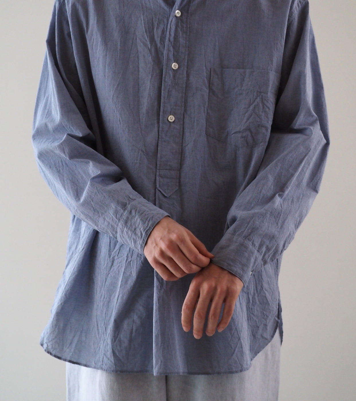 blurhmsROOTSTOCK ハードツイスト シャンブレー グランパシャツ , Saxe Blue