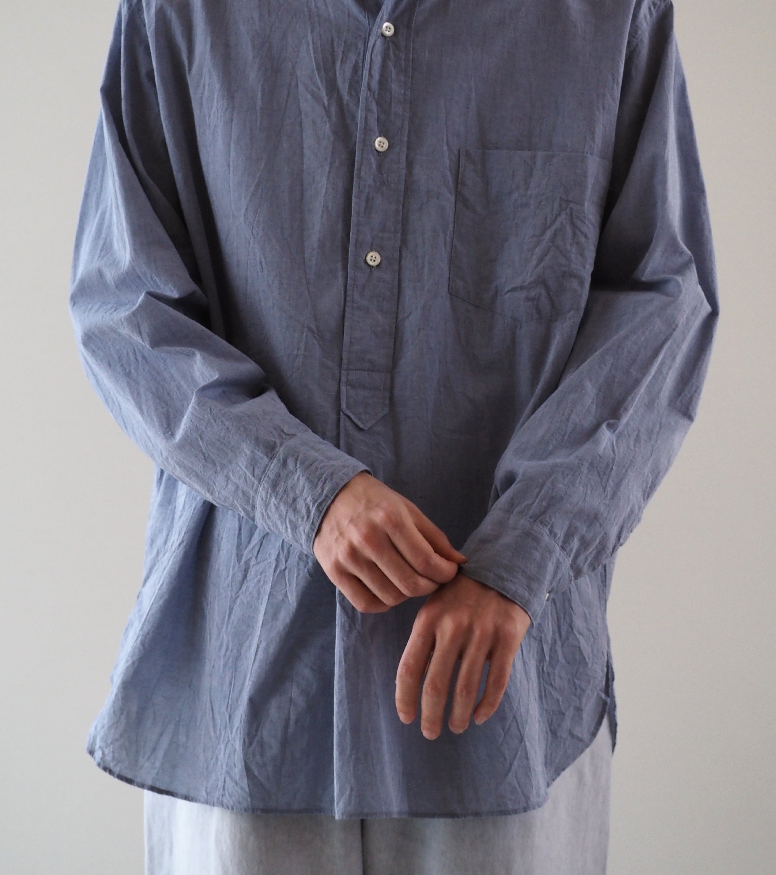 blurhmsROOTSTOCK ハードツイスト シャンブレー グランパシャツ , Saxe Blue