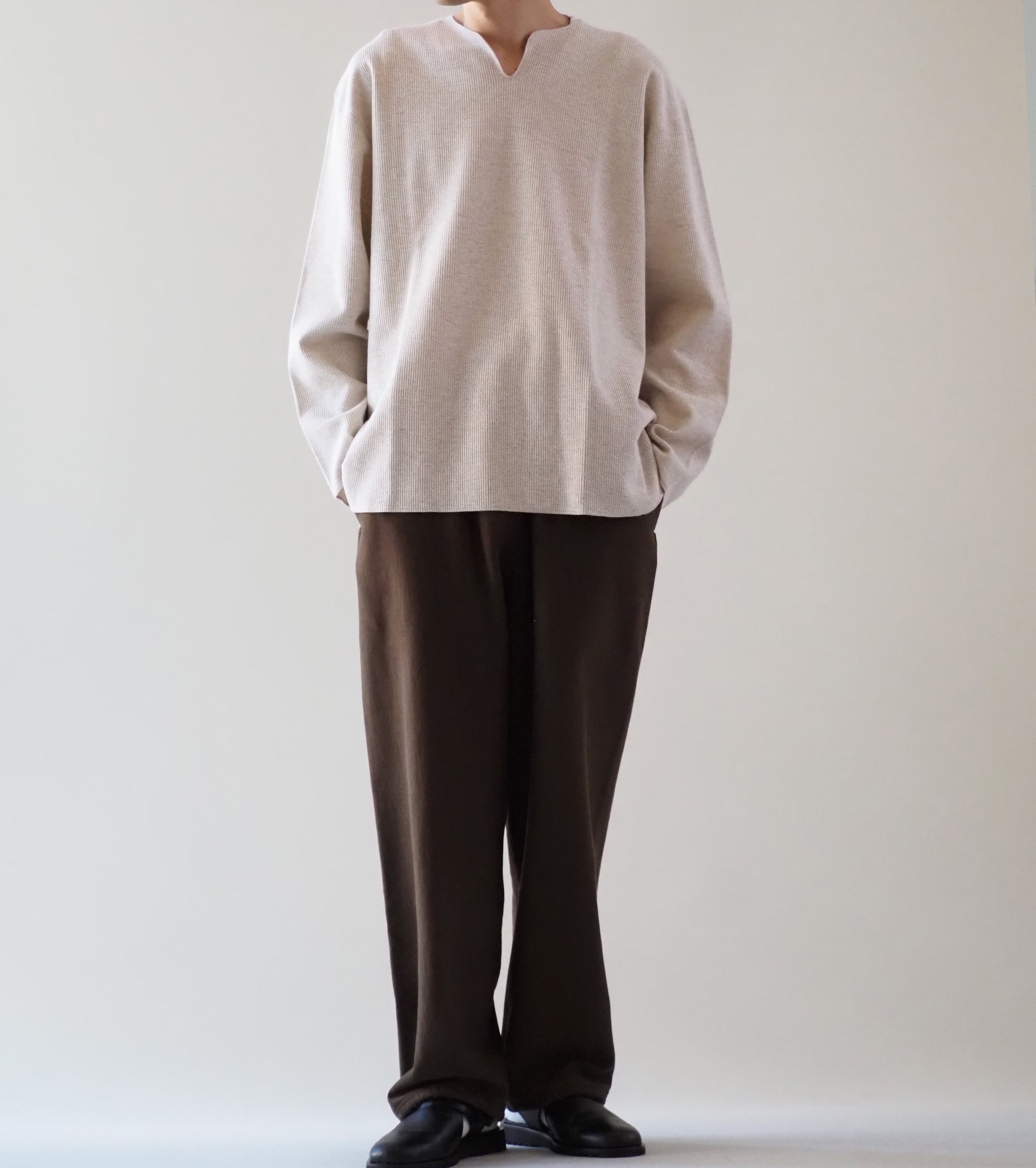 Blurhms Root Stock ラフ＆スムース サーマル オーバーネック  ロングスリーブ, Heather Oatmeal