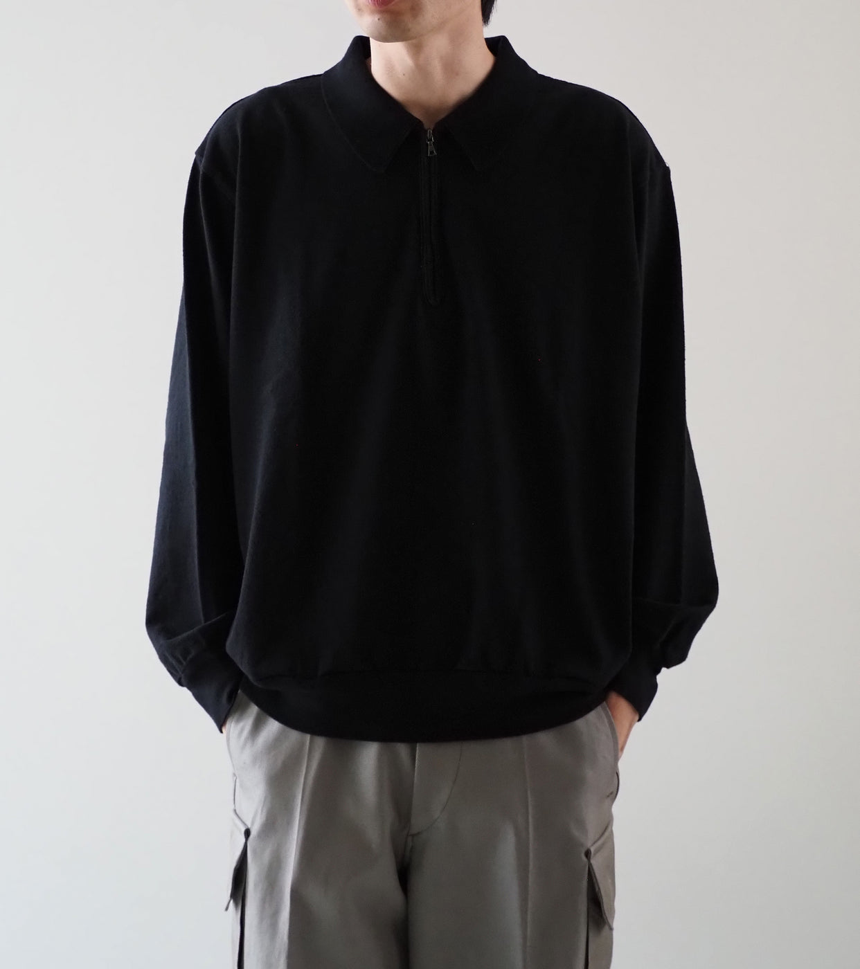 Blurhms Co/Silk Nep Harf-Zip P/O, Black