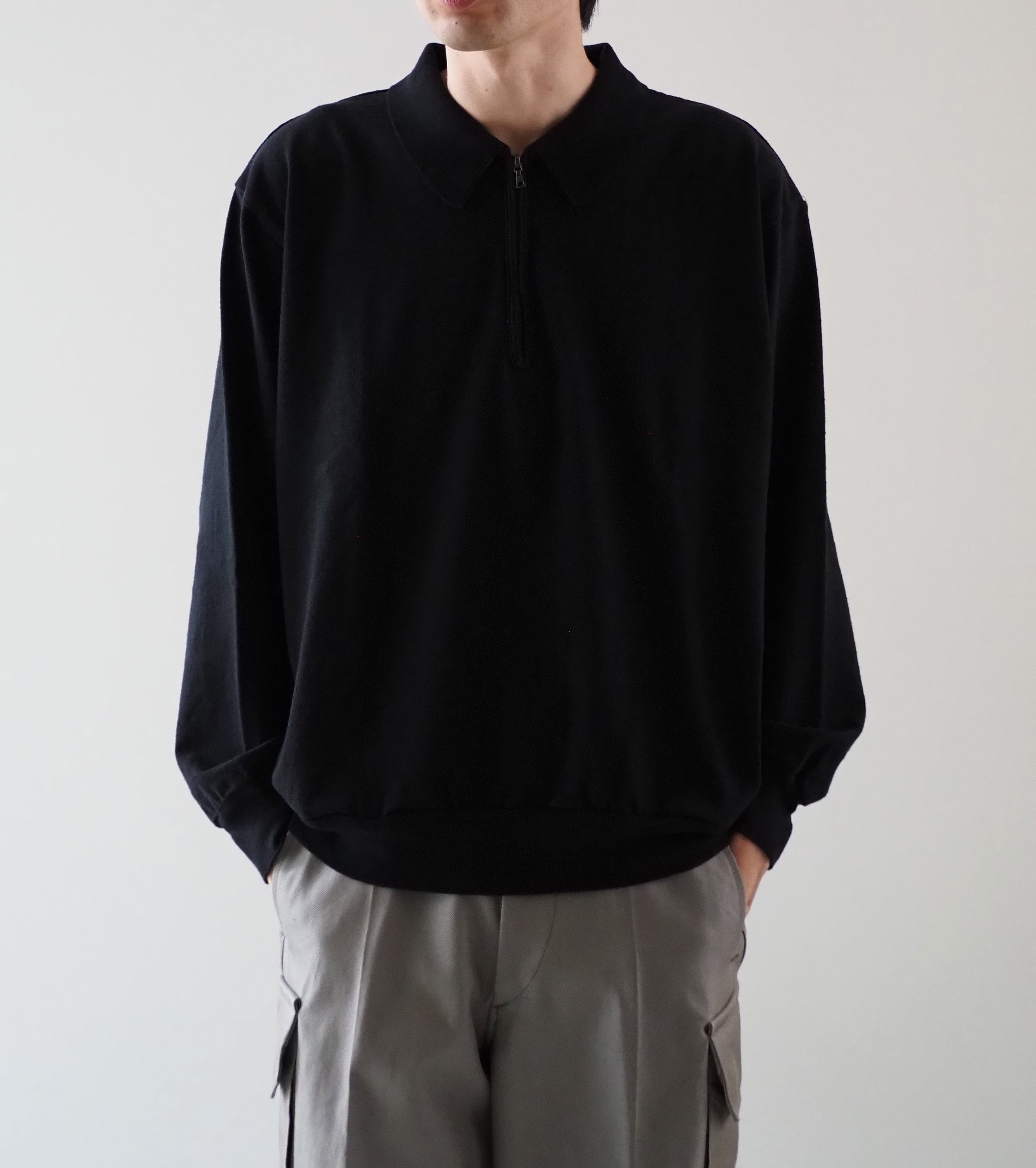 Blurhms Co/Silk Nep Harf-Zip P/O, Black