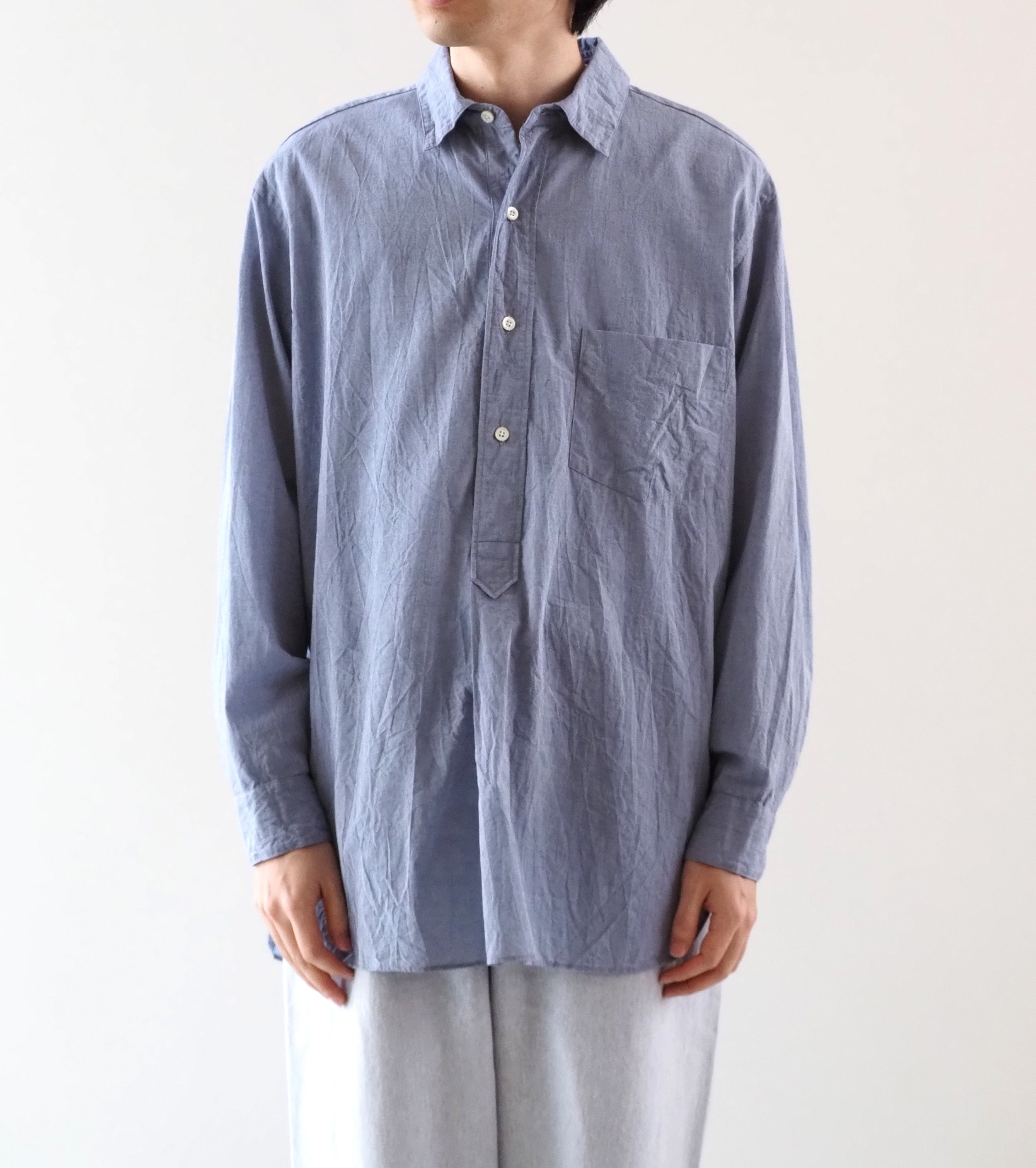 blurhmsROOTSTOCK ハードツイスト シャンブレー グランパシャツ , Saxe Blue