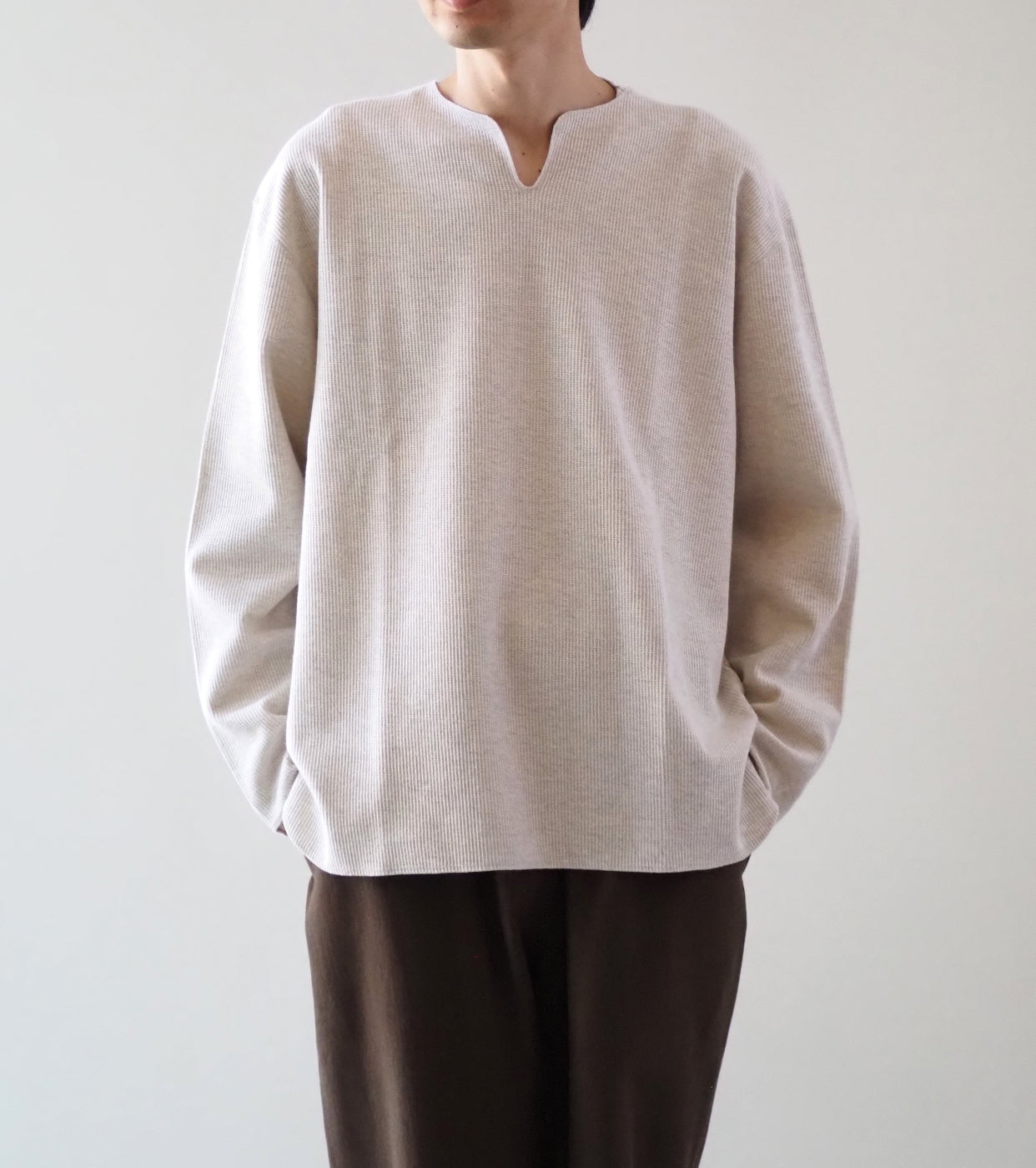 Blurhms Root Stock ラフ＆スムース サーマル オーバーネック  ロングスリーブ, Heather Oatmeal