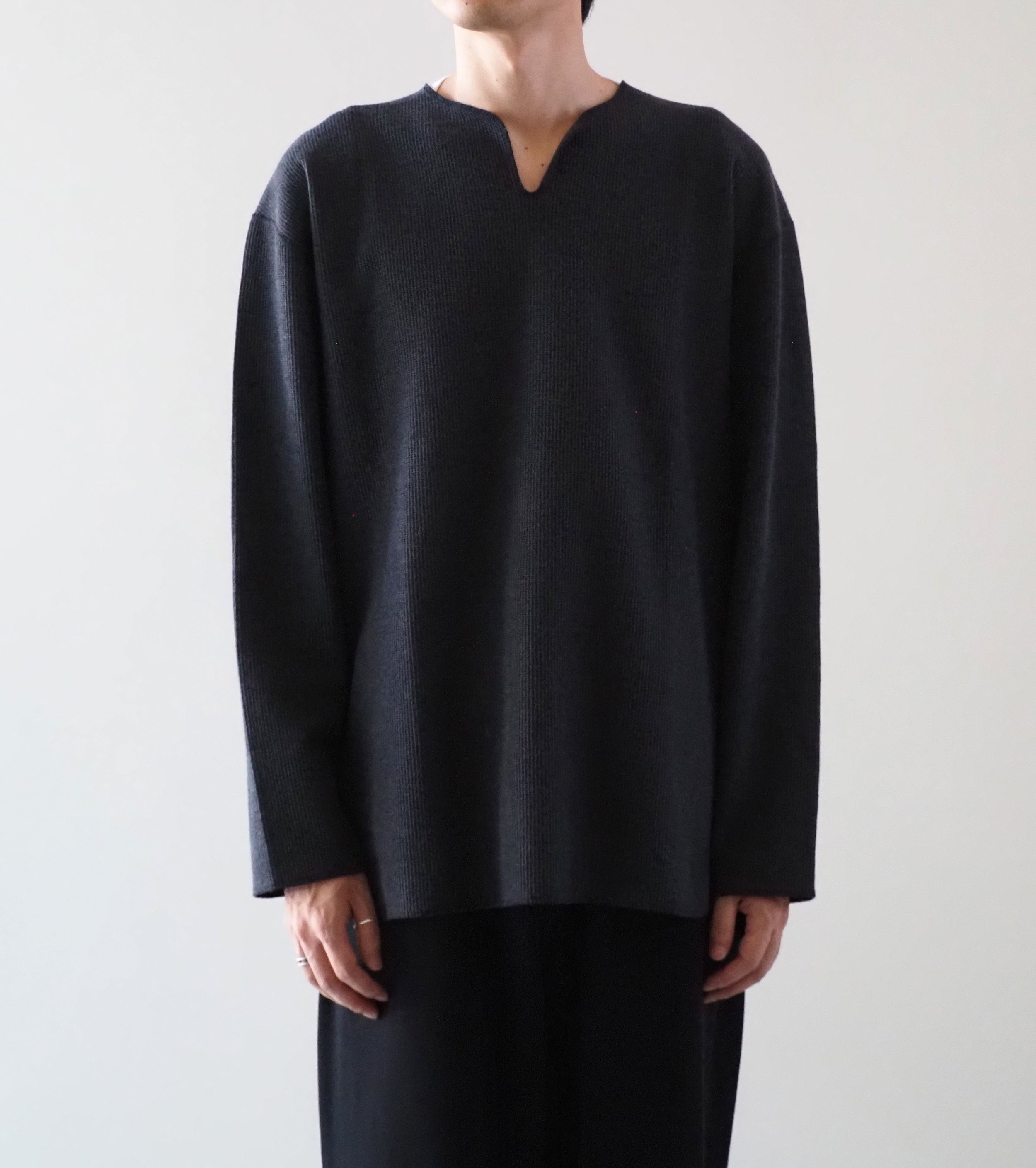 Blurhms Root Stock ラフ＆スムース サーマル オーバーネック  ロングスリーブ, Heather Charcoal