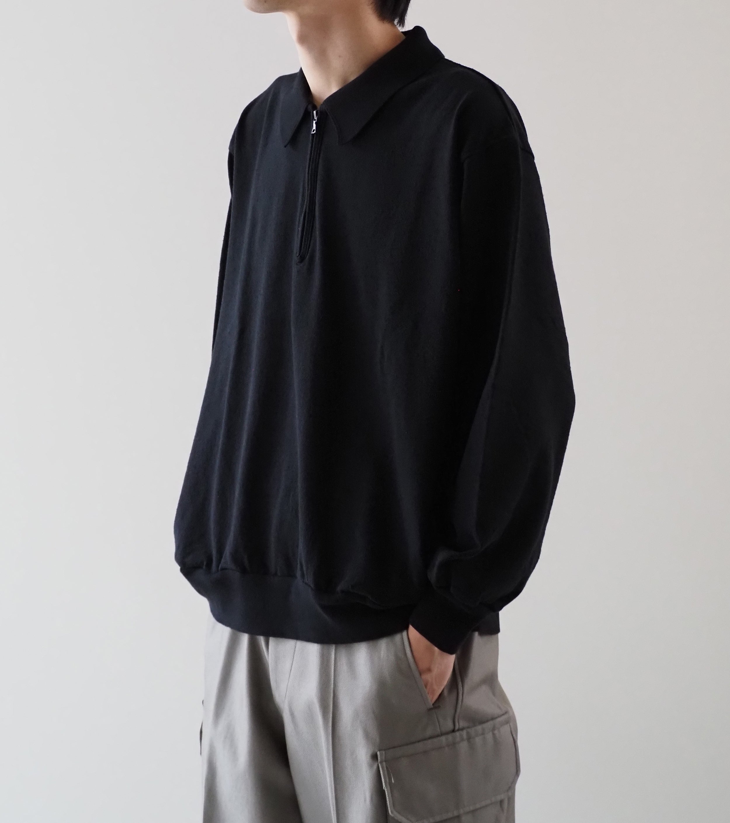 Blurhms Co/Silk Nep Harf-Zip P/O, Black
